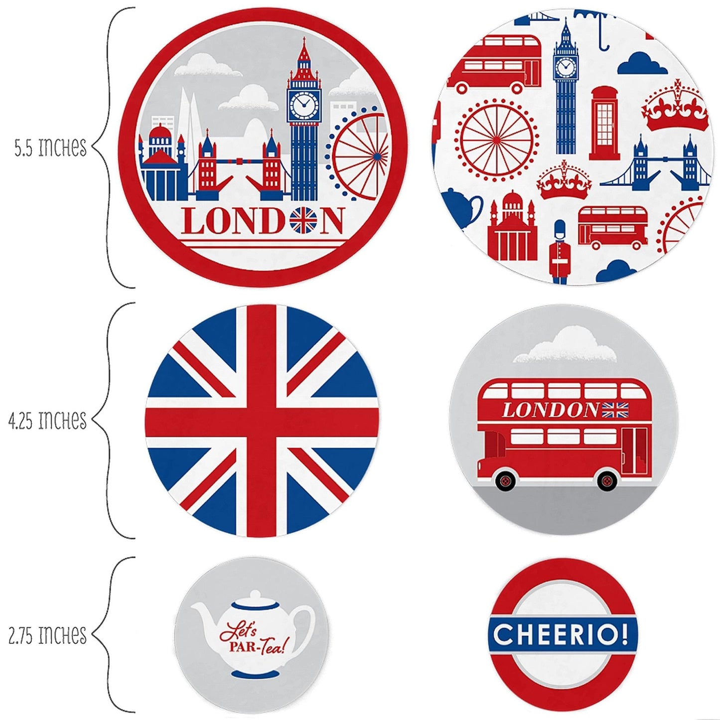Cheerio, London - British UK Party Giant Circle Confetti - Party Decorations - Large Confetti 27 Count