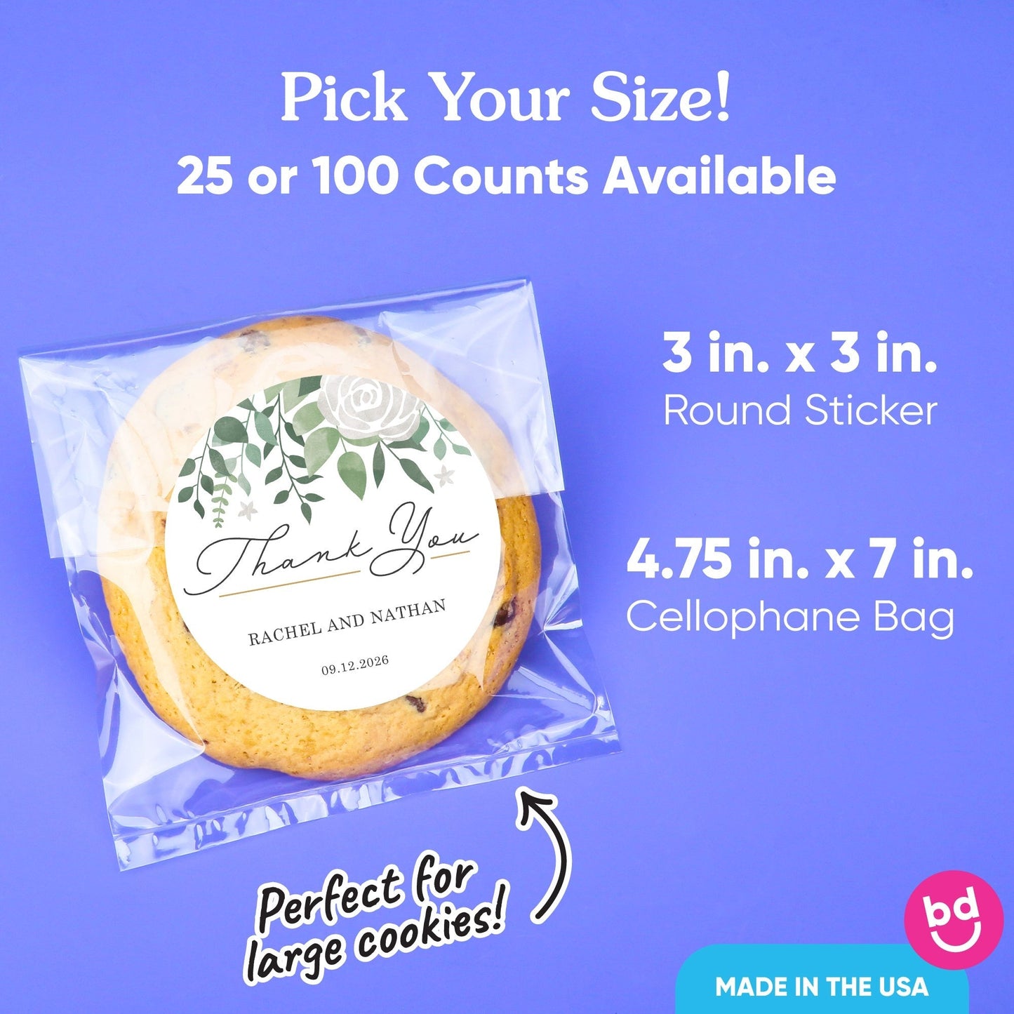 Custom Text Stickers & Clear Cookie Bags - Boho Botanical