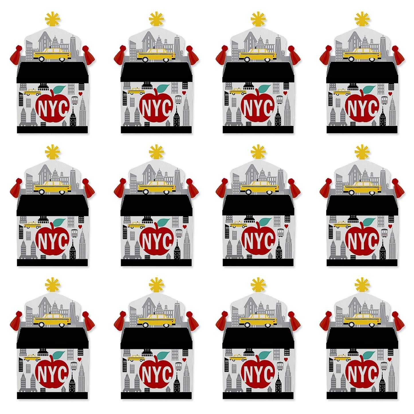 NYC Cityscape - Treat Box Party Favors - New York City Party Goodie Gable Boxes - Set of 12