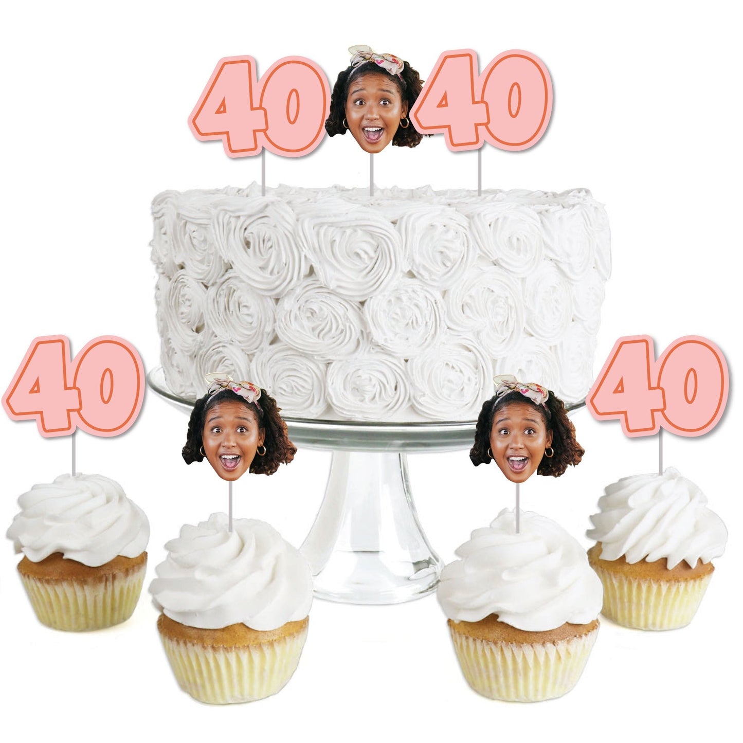 Custom Fun Face 40th Birthday Treat Picks - 24 Ct