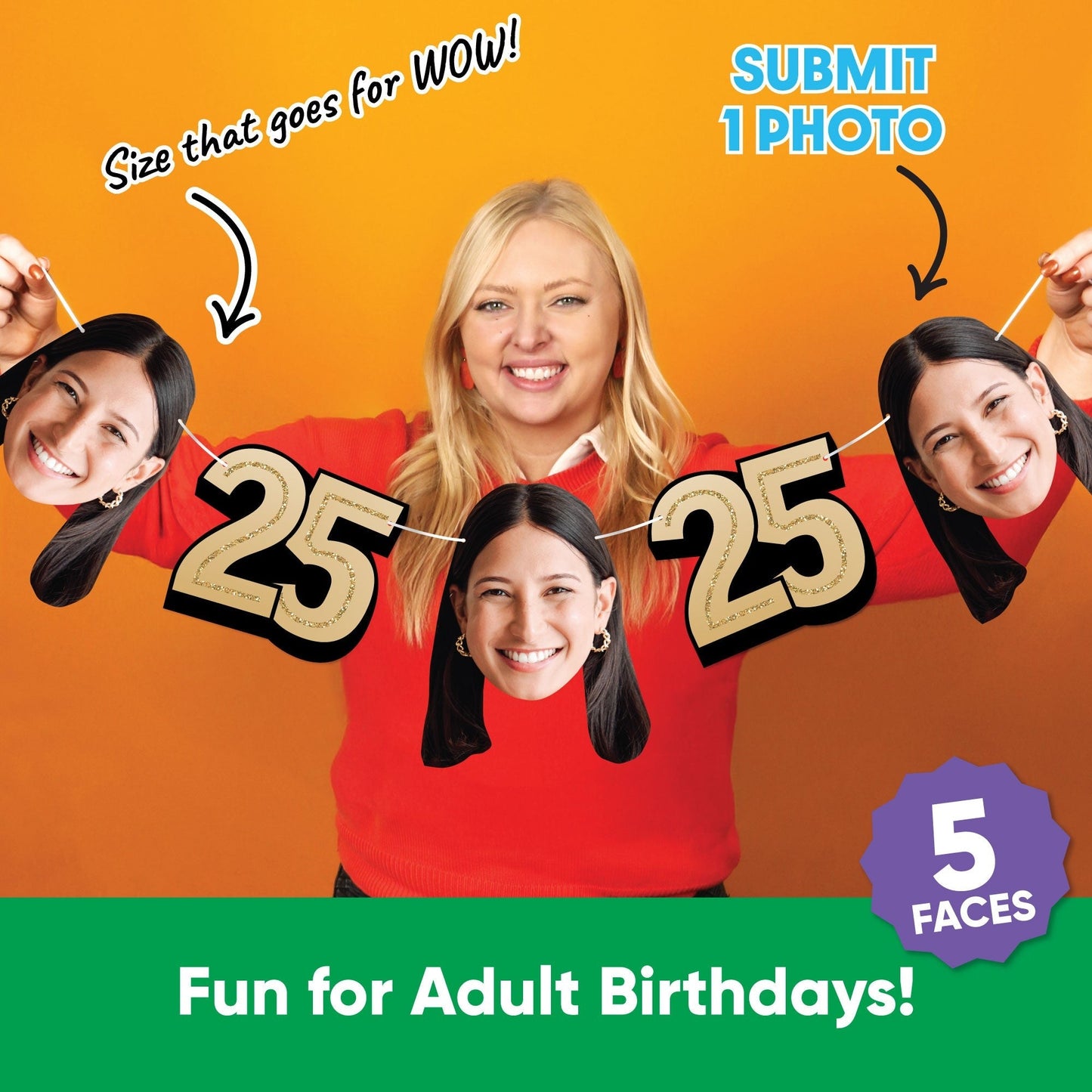 Custom Face 25th Birthday Garland Banner