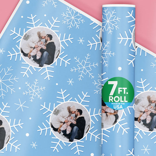Custom Photo Wrapping Paper - Blue Snowflakes