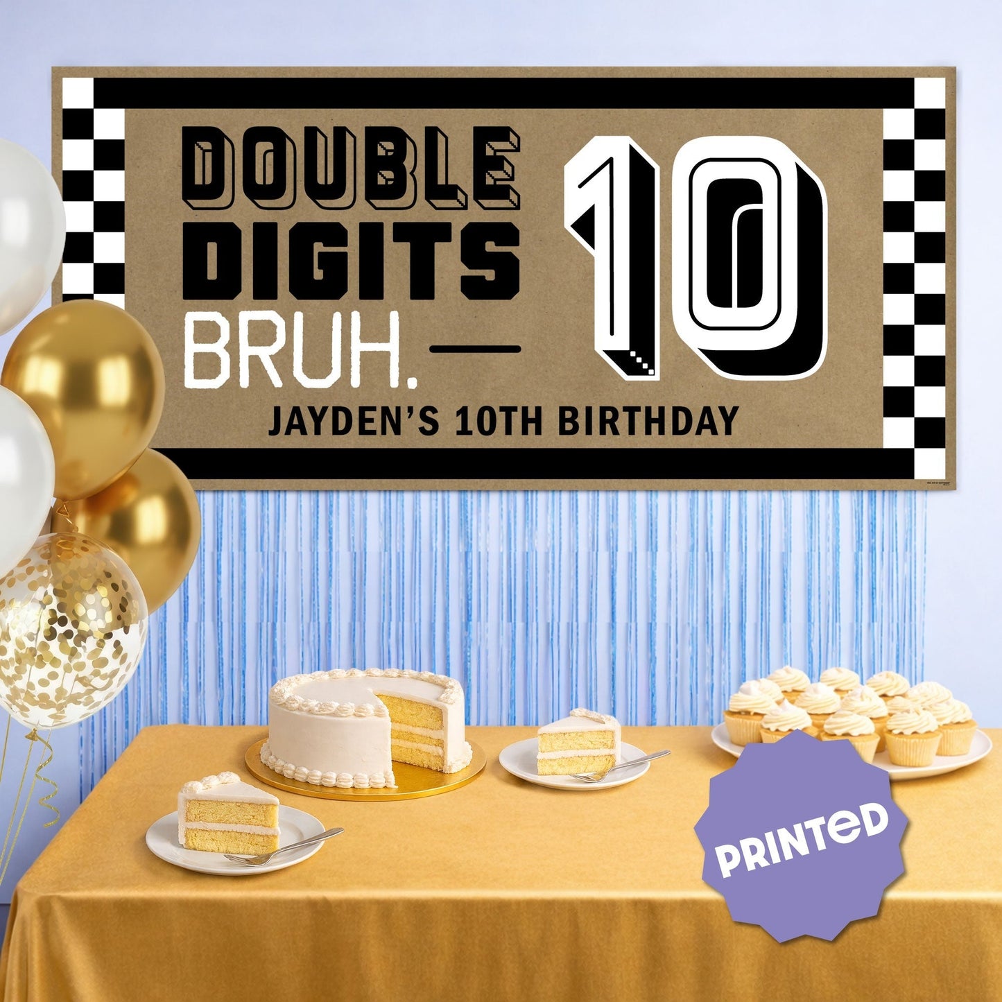 Custom Text 10th Birthday Bruh Kraft Banner