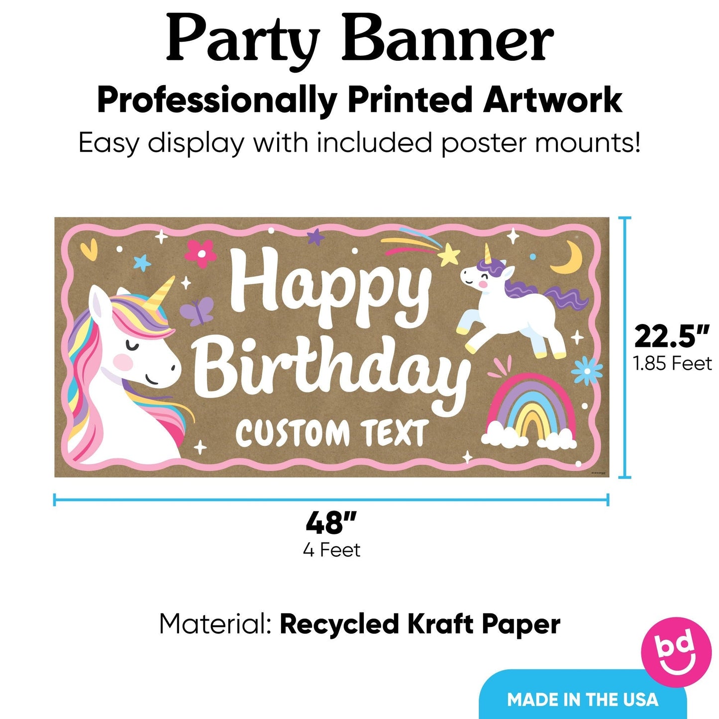 Custom Text Unicorn Birthday Kraft Banner