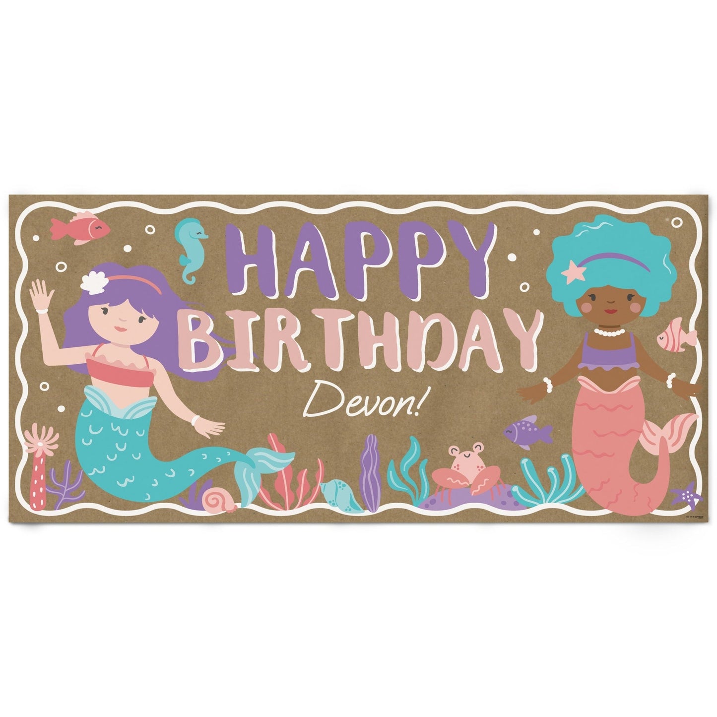 Custom Text Mermaid Birthday Kraft Banner