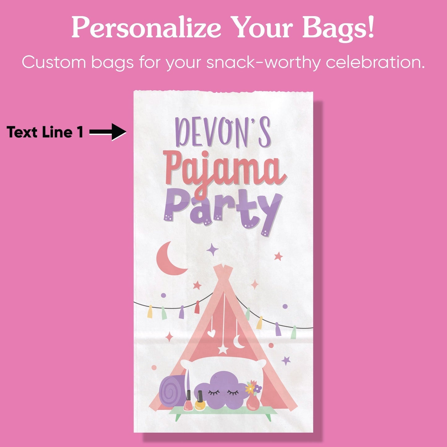 Custom Text Popcorn Bag - Pajama Party - 25 Ct
