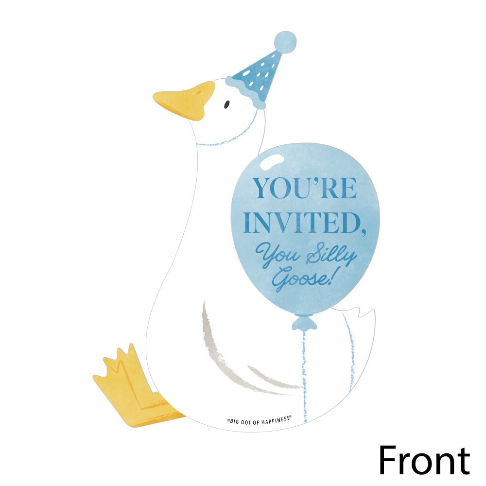 One Silly Goose Blue Shaped Fill-In Invitations - 12 Ct