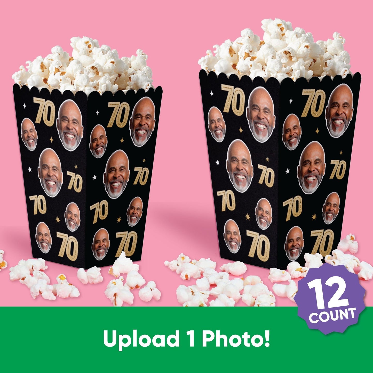 Custom Face 70th Birthday Popcorn Box - 12 Ct
