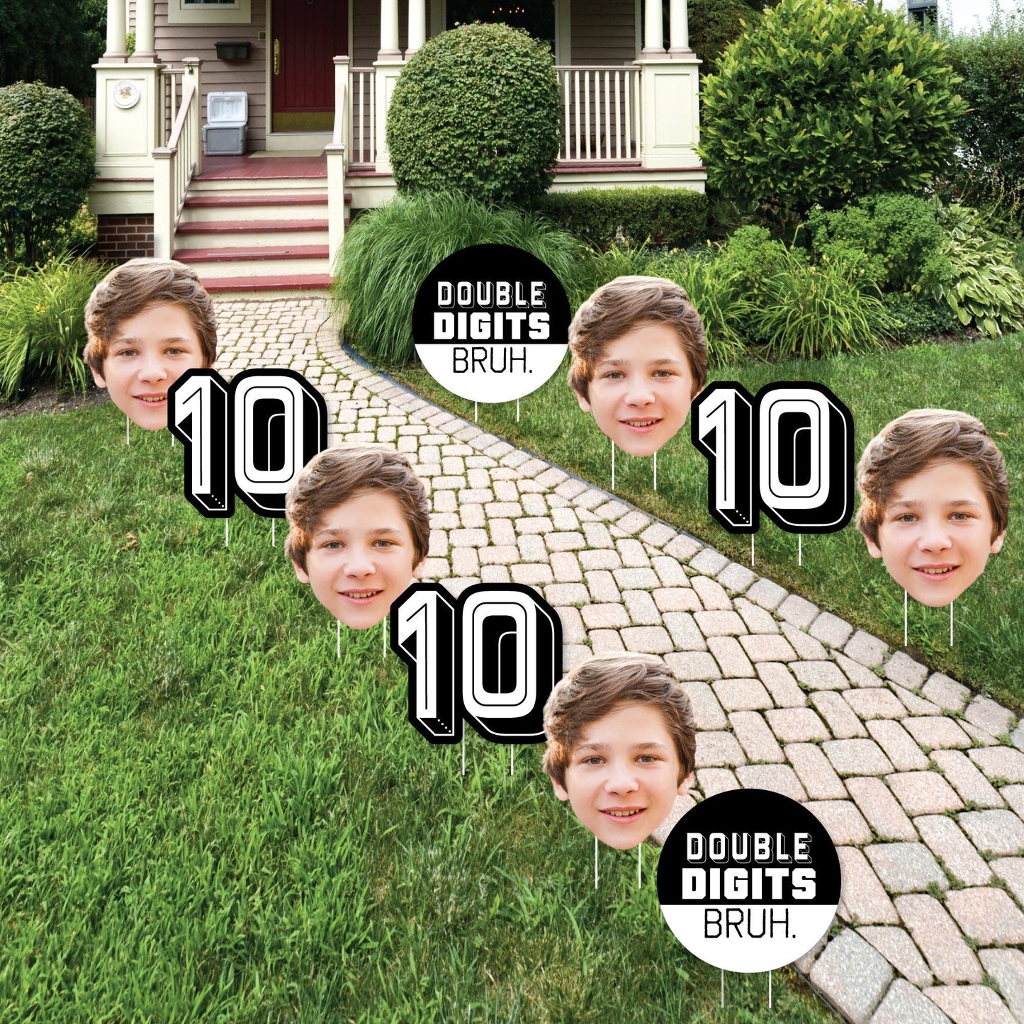 Custom Face Yard Signs - 10th Birthday Bruh - 10 Pc