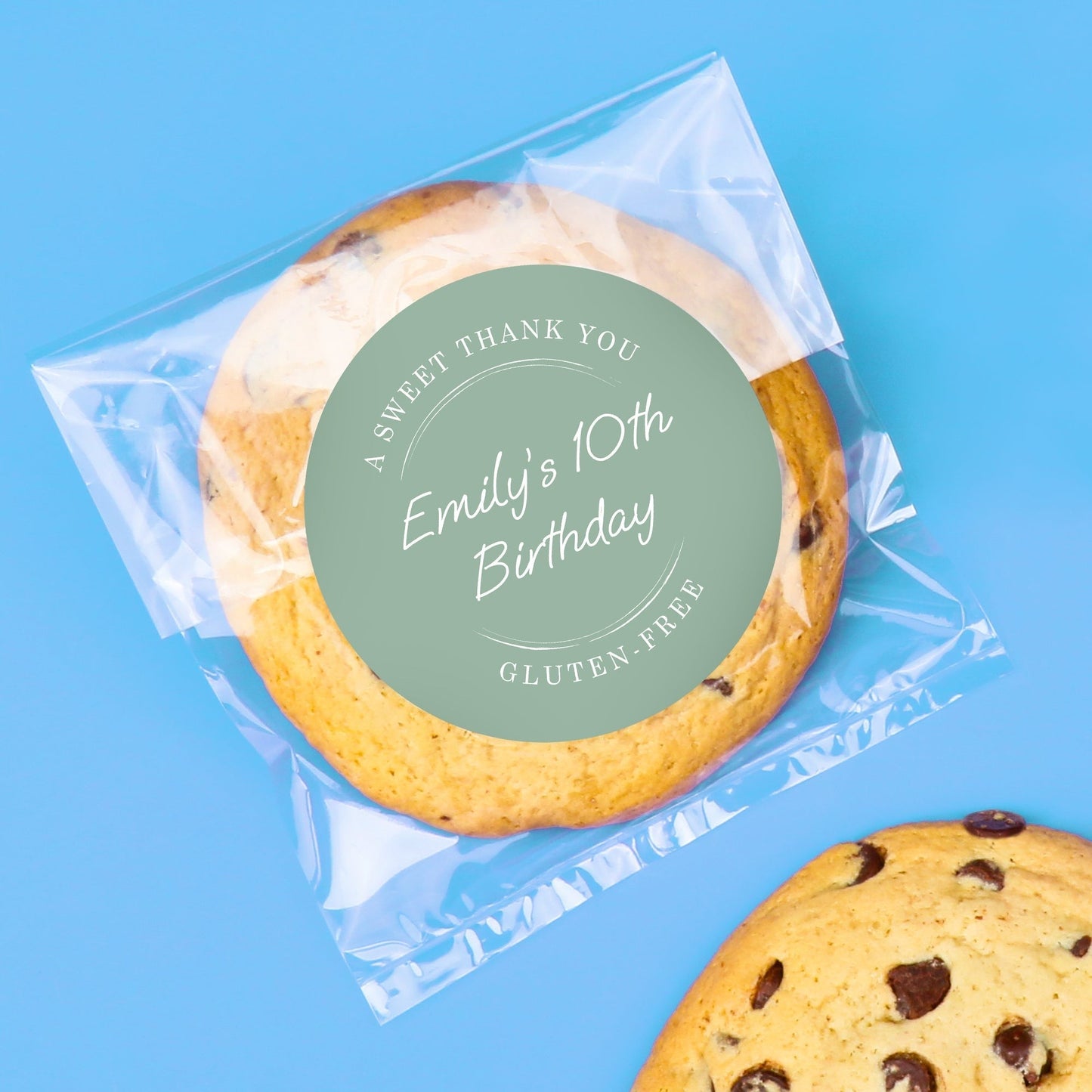 Custom Text Stickers & Clear Cookie Bags - Sage Green Thank You