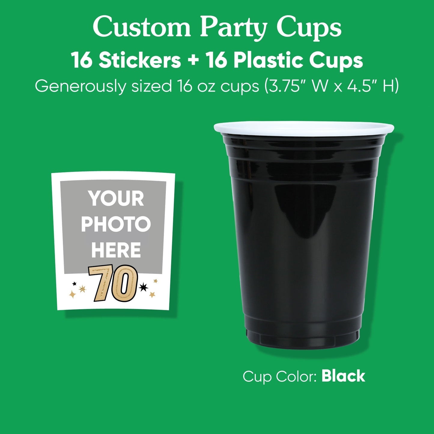 Custom Photo Party Cups - 70th Birthday - 16 Ct