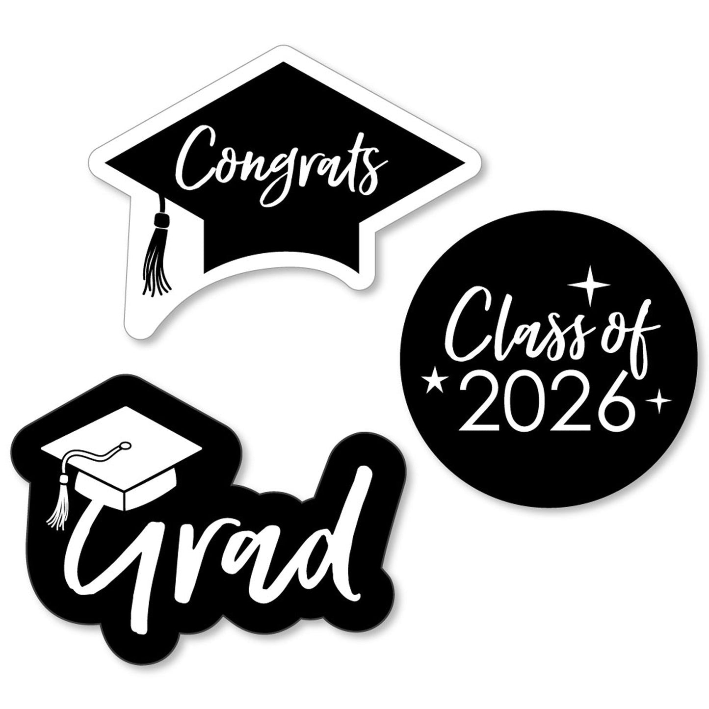 Black and White Grad - Best is Yet to Come - DIY Shaped 2026 Graduation Party Paper Cut-Outs - 24 ct