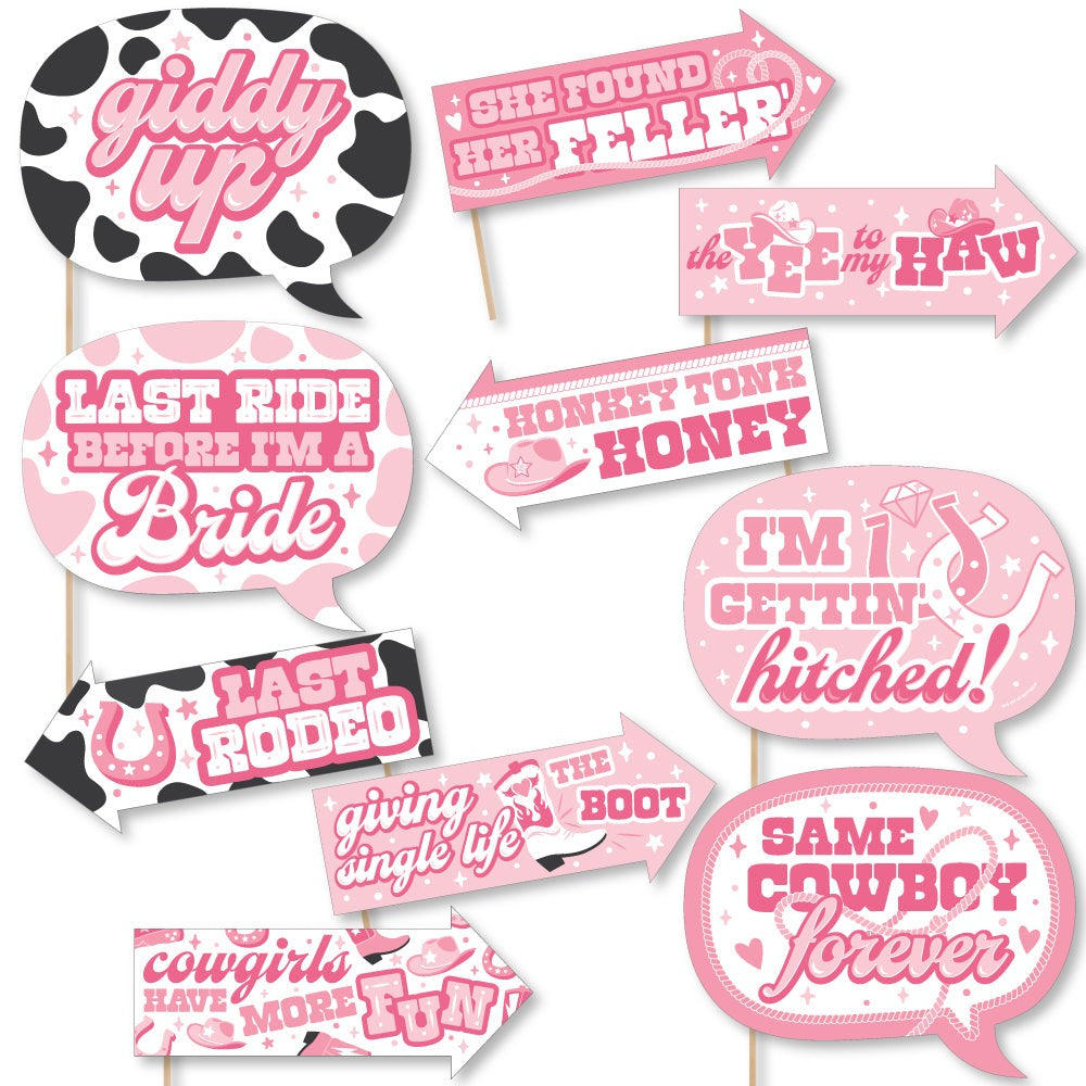 Funny Last Rodeo - Pink Cowgirl Bachelorette Party Photo Booth Props Kit - 10 Piece
