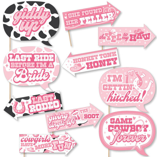 Funny Last Rodeo - Pink Cowgirl Bachelorette Party Photo Booth Props Kit - 10 Piece