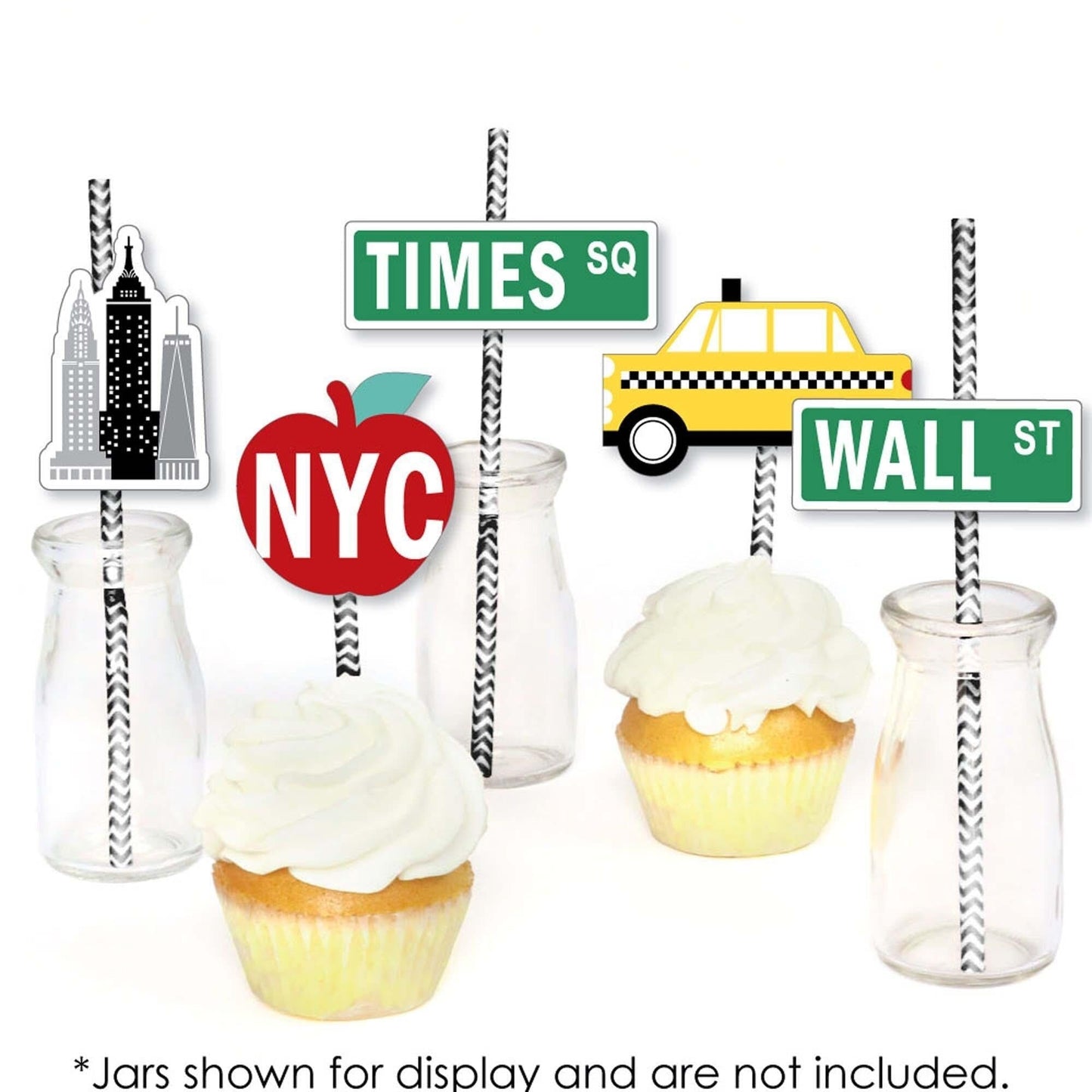 NYC Cityscape - Paper Straw Decor - New York City Party Striped Decorative Straws - Set of 24