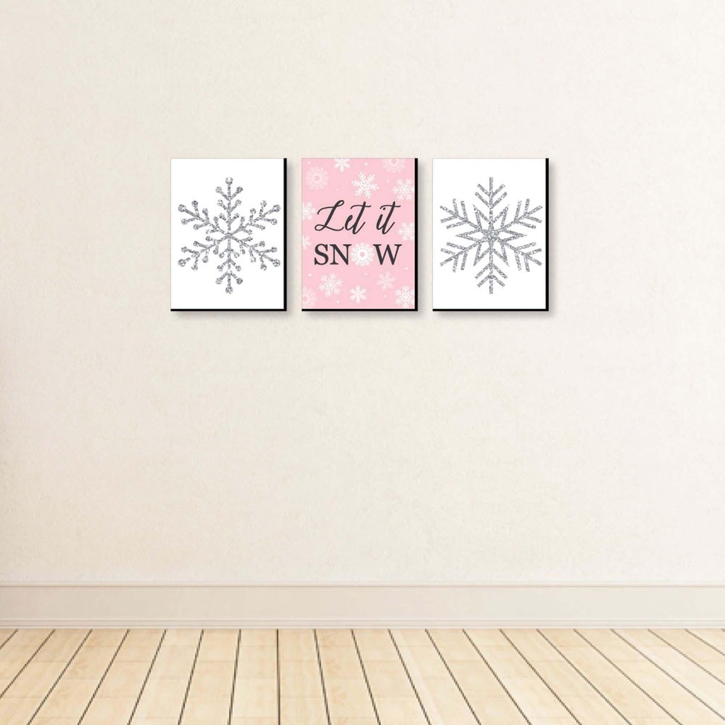Pink Winter Wonderland - Christmas Wall Art and Holiday Decorations - 7.5 x 10 inches - Set of 3 Prints
