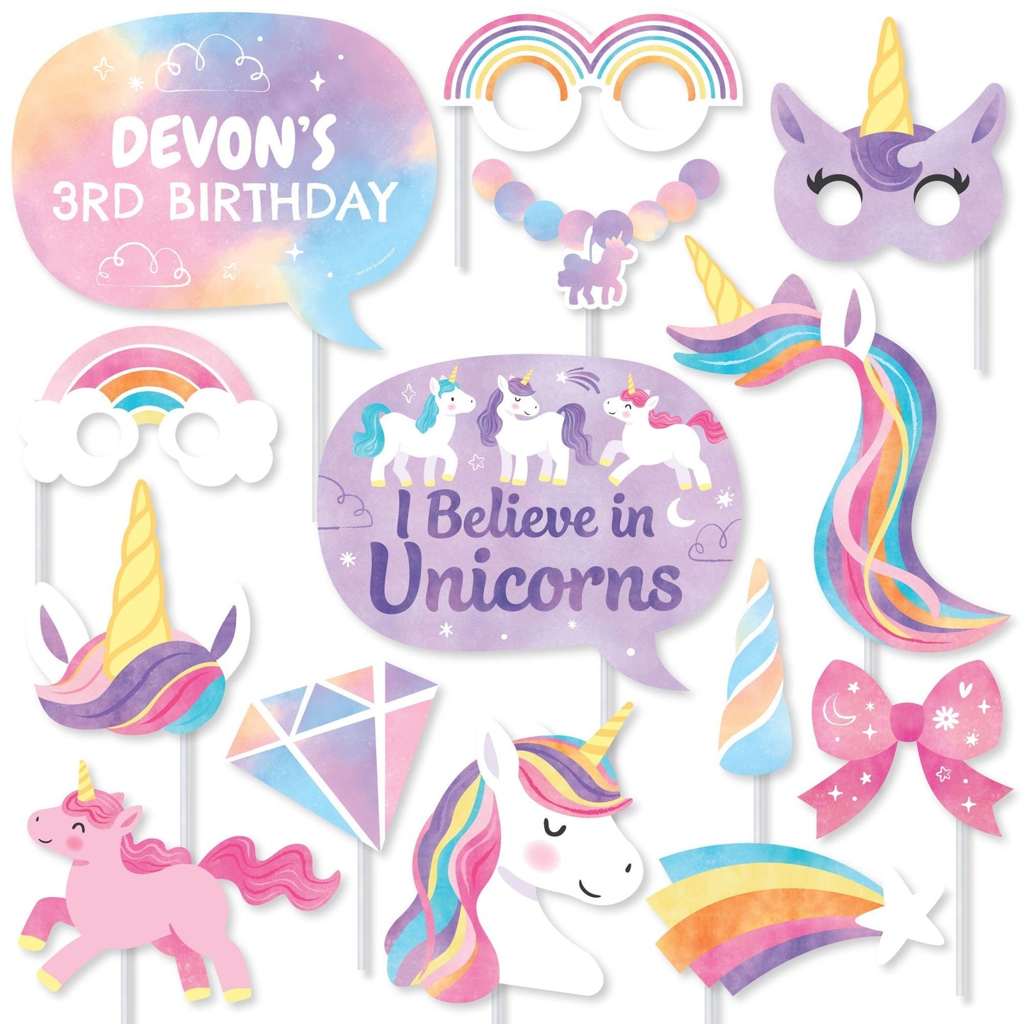 Personalized Unicorn Photo Props - 20 Ct