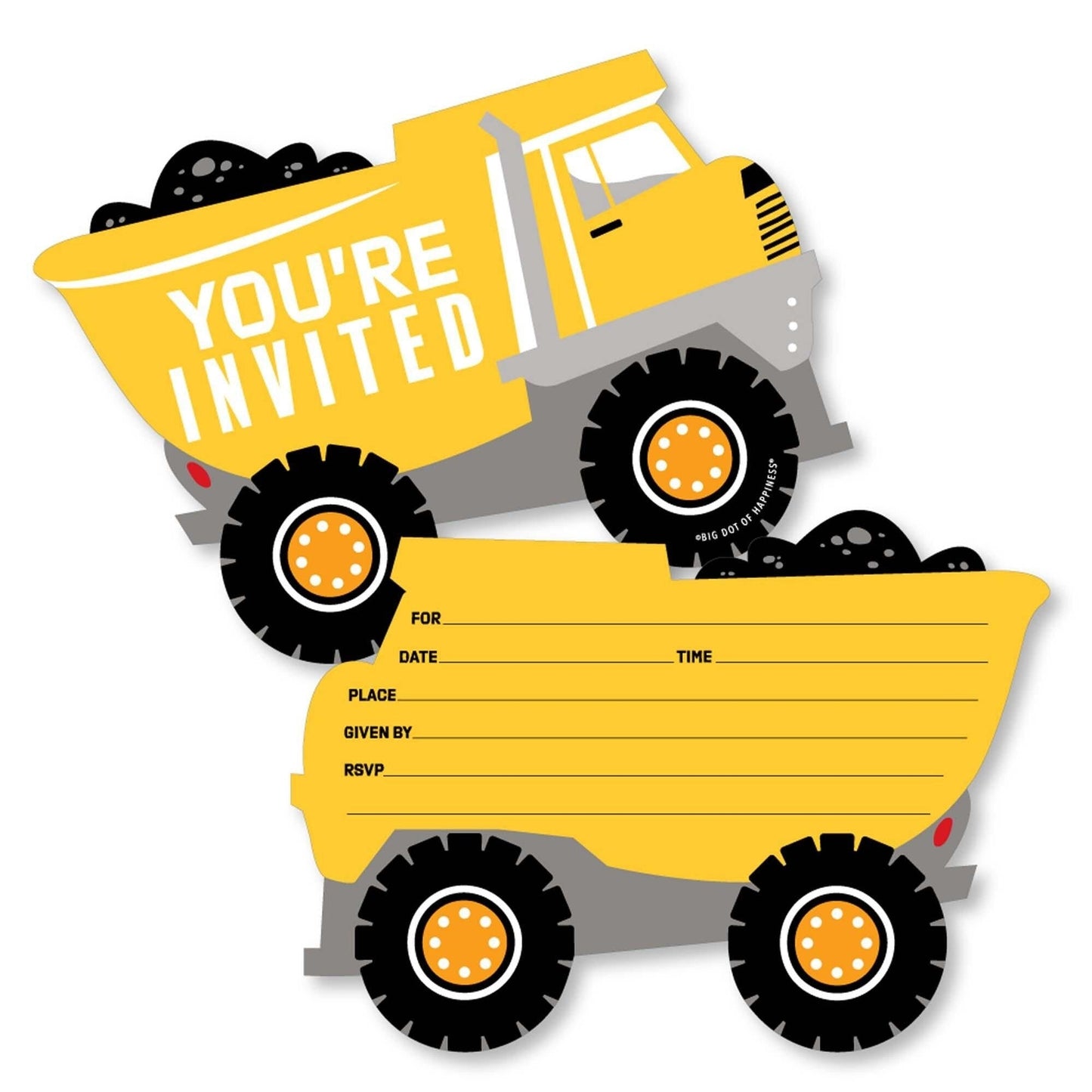 Dig It - Construction Party Zone - Shaped Fill-In Invitations - Baby Shower or Birthday Party Invitation Cards with Envelopes - Set of 12