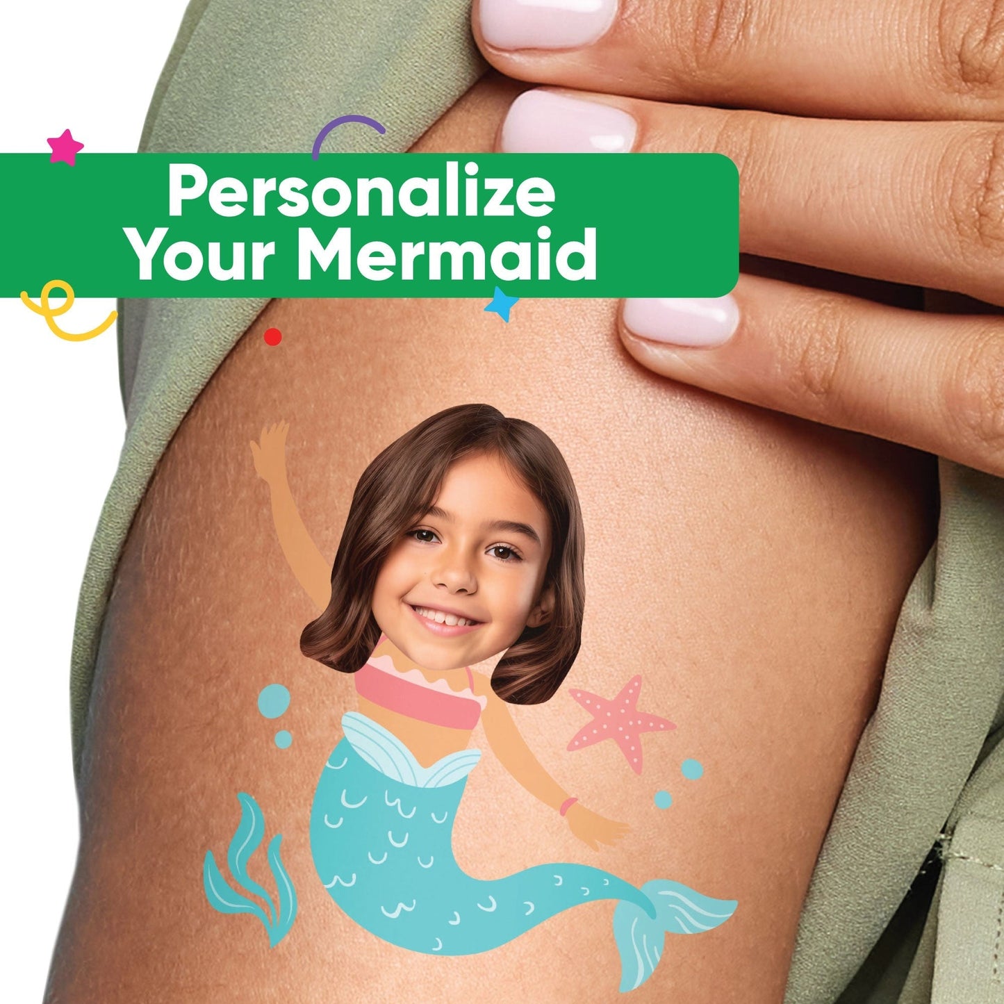 Custom Face Mermaid Temporary Tattoos - 12 Ct
