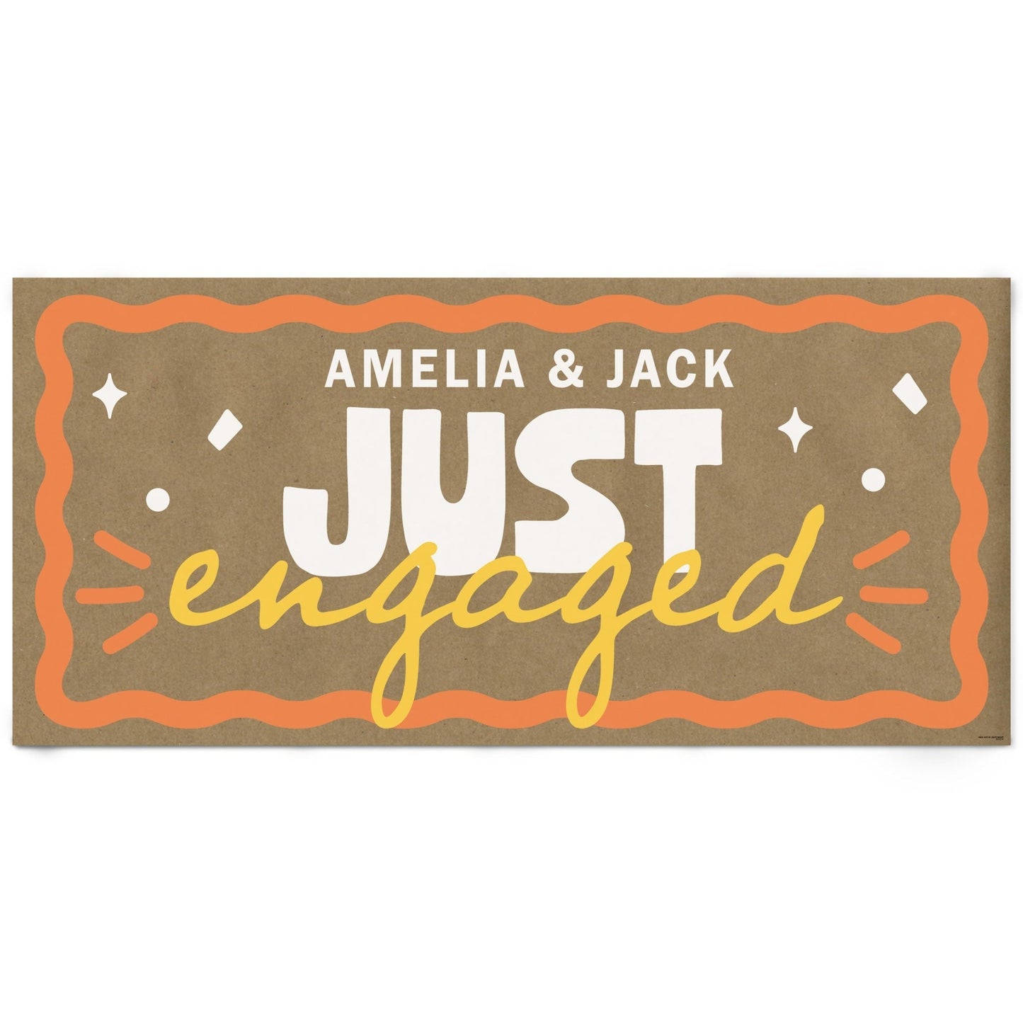 Custom Text Wavy Just Engaged Kraft Banner