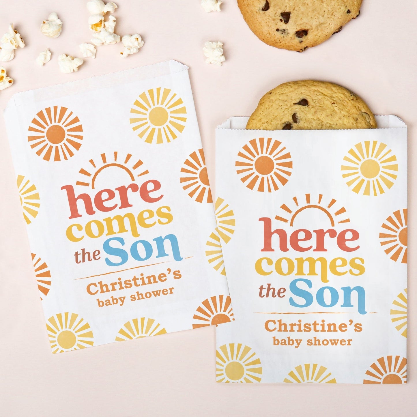 Custom Text Paper Treat Bags - Here Comes The Son - 25 Ct