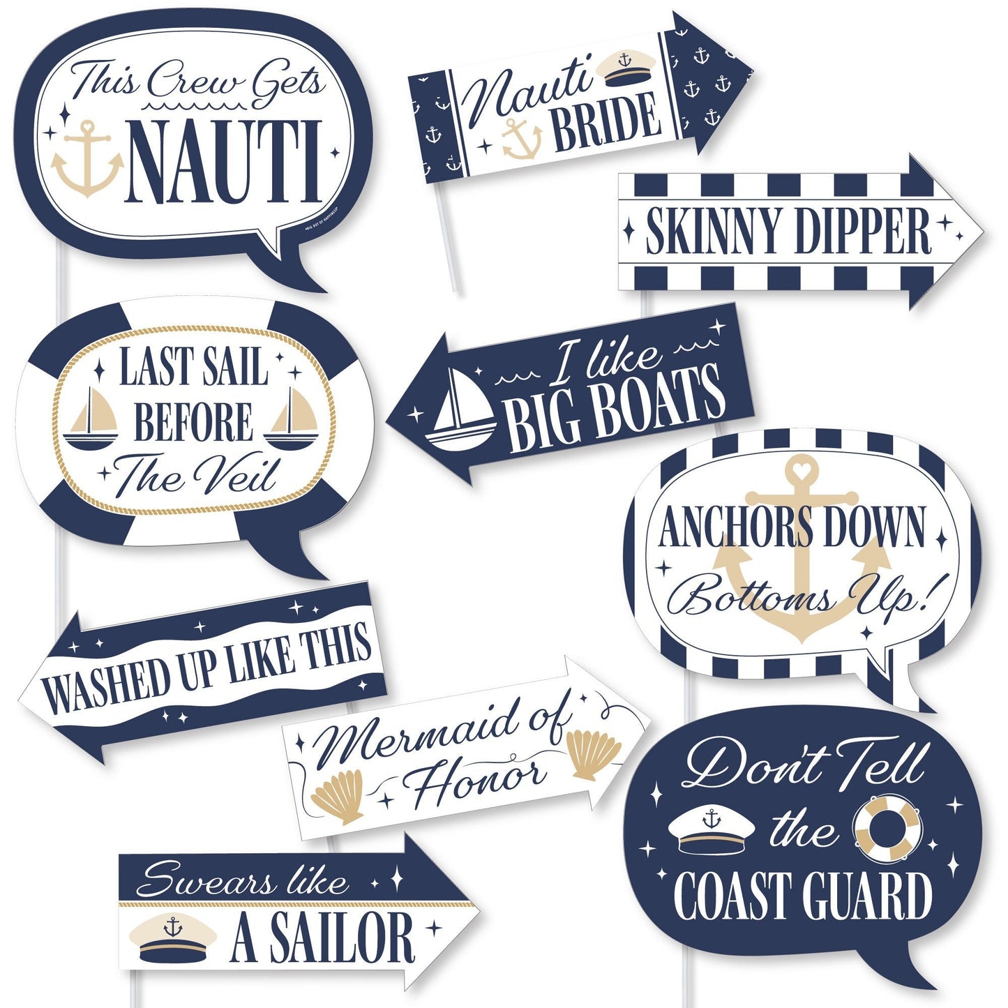 Let's Get Nauti Funny Photo Props - 10 Ct
