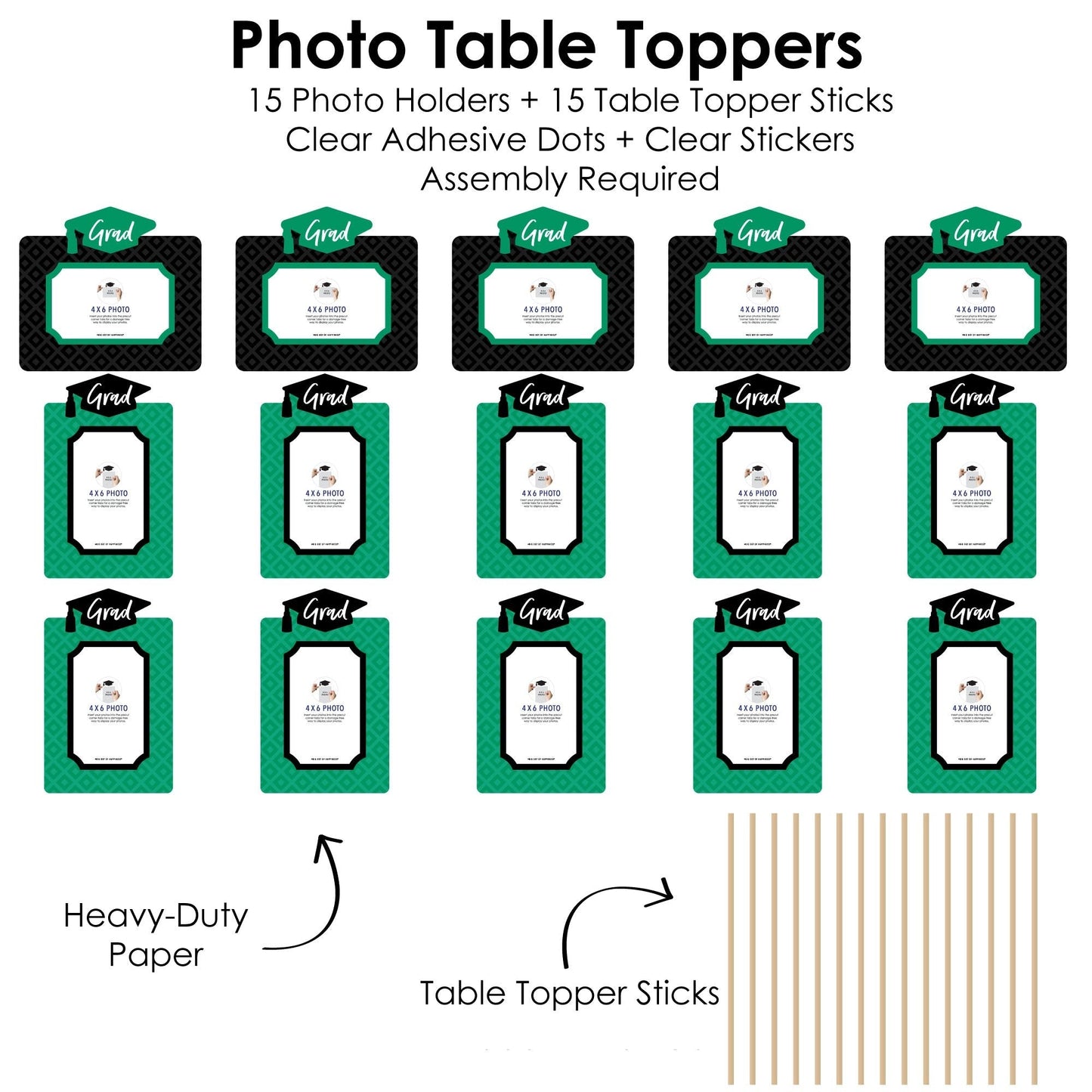 Green Grad - Best is Yet to Come - Graduation Party Picture Centerpiece Sticks - Photo Table Toppers - 15 Pieces