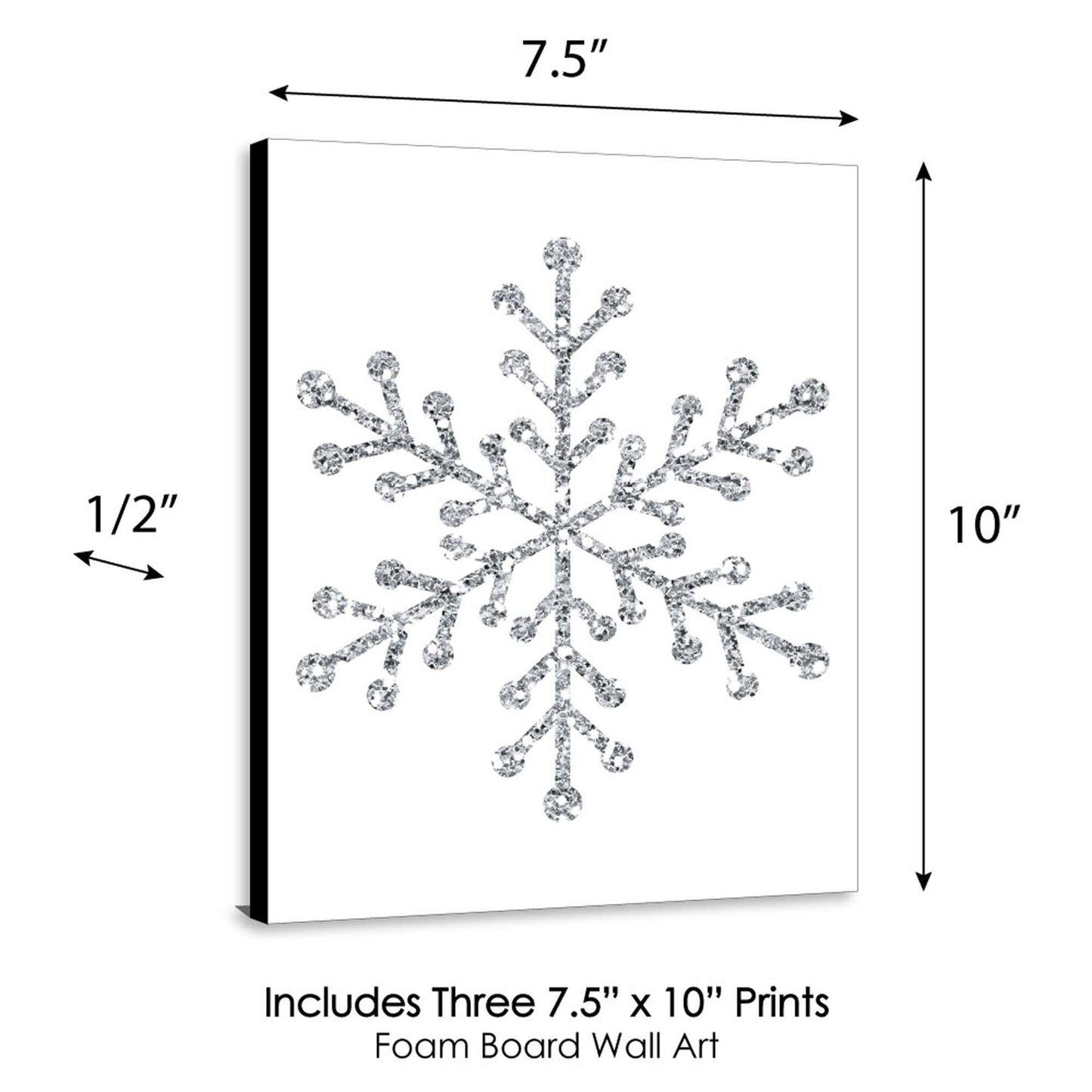 Winter Wonderland - Let It Snow Holiday Wall Art and Blue Snowflake Decor - 7.5 x 10 inches - Set of 3 Prints