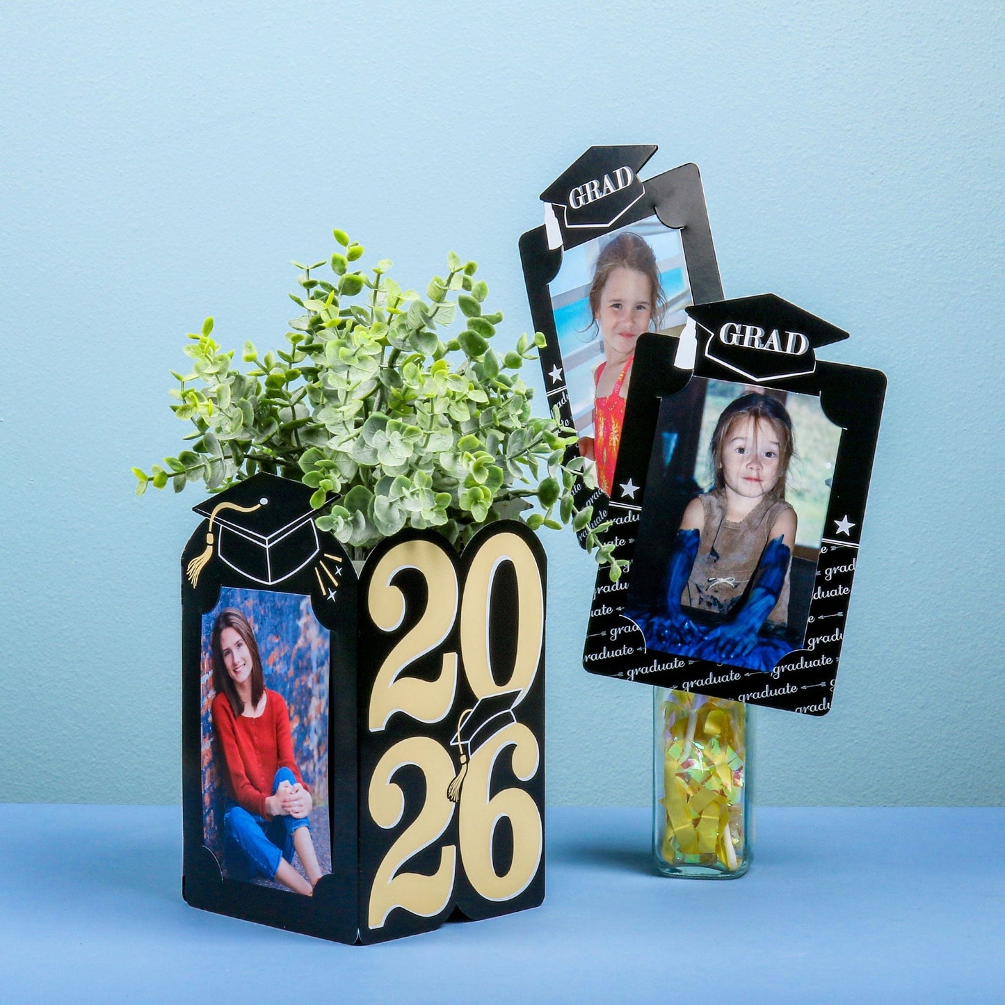 Graduation Cheers - Graduation Party Picture Centerpiece Sticks - Photo Table Toppers - 15 Pieces