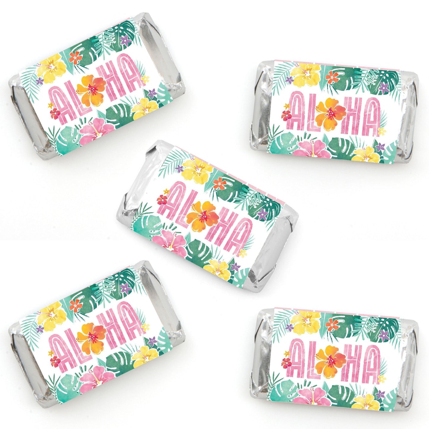 Hawaiian Luau Mini Candy Bar Wrapper Stickers - 40 Ct