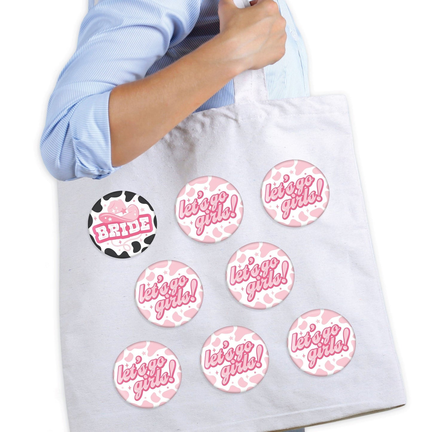 Last Rodeo - 3 inch Pink Cowgirl Bachelorette Party Badge - Pinback Buttons - Set of 8