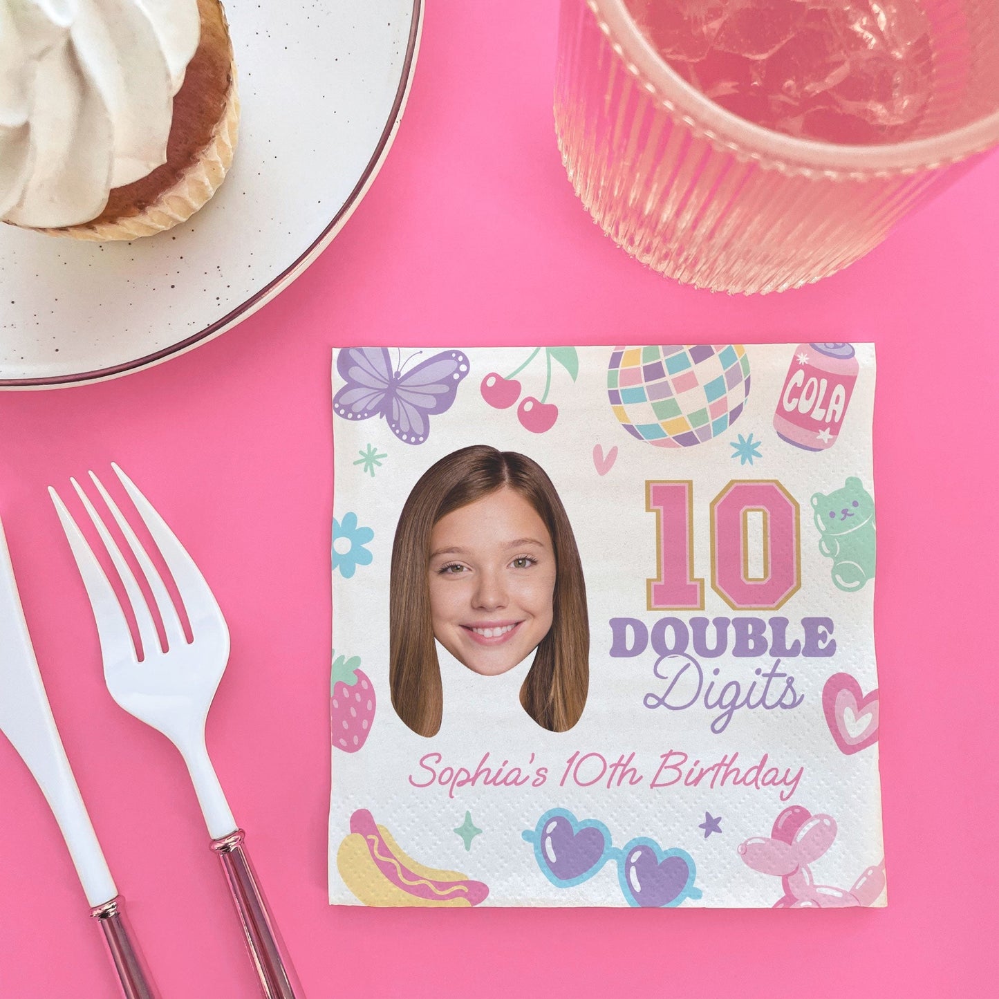 Custom Face Napkins - Preppy 10th Birthday Girl