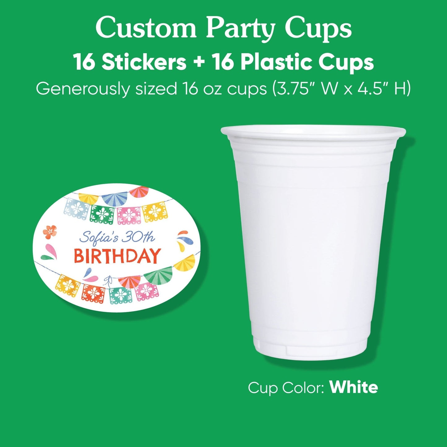 Custom Text Party Cups - Fiesta - 16 Ct
