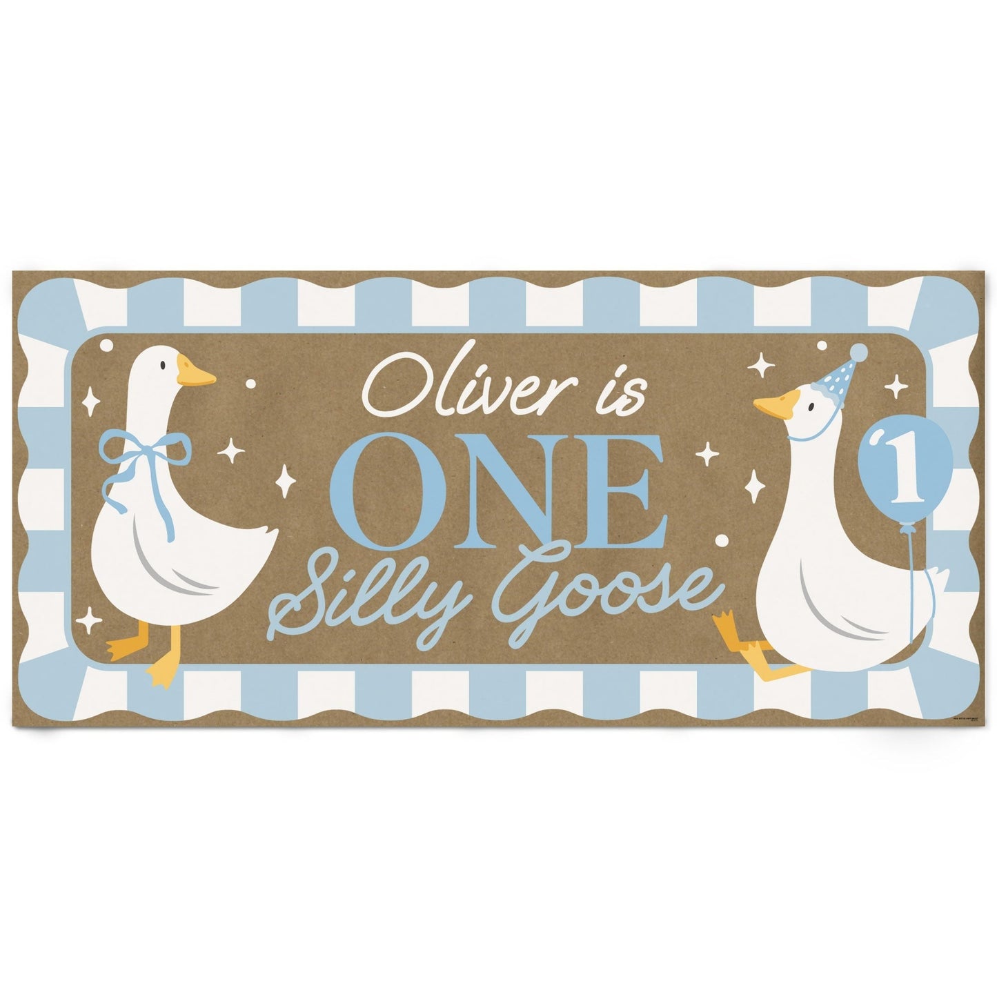 Custom Text One Silly Goose Blue Kraft Banner