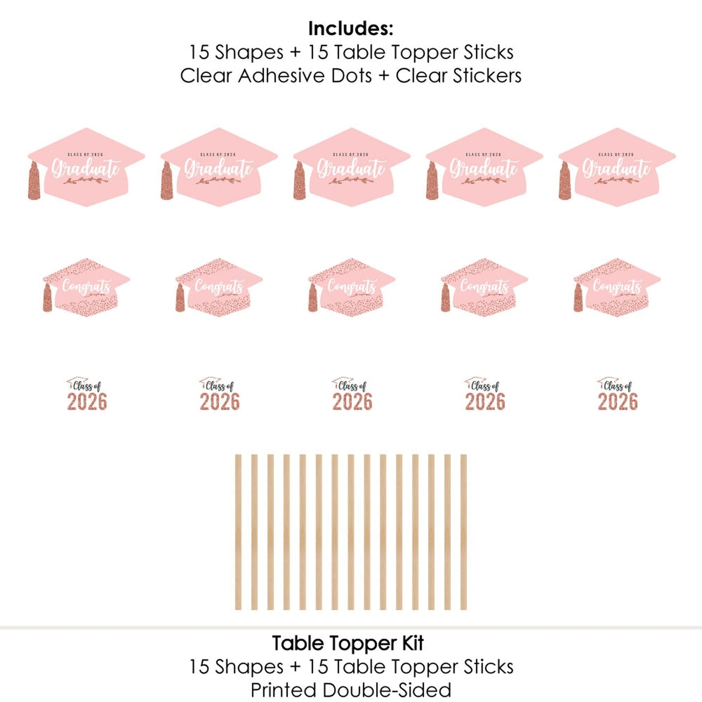 Rose Gold Grad - 2026 Graduation Party Centerpiece Sticks - Table Toppers - Set of 15