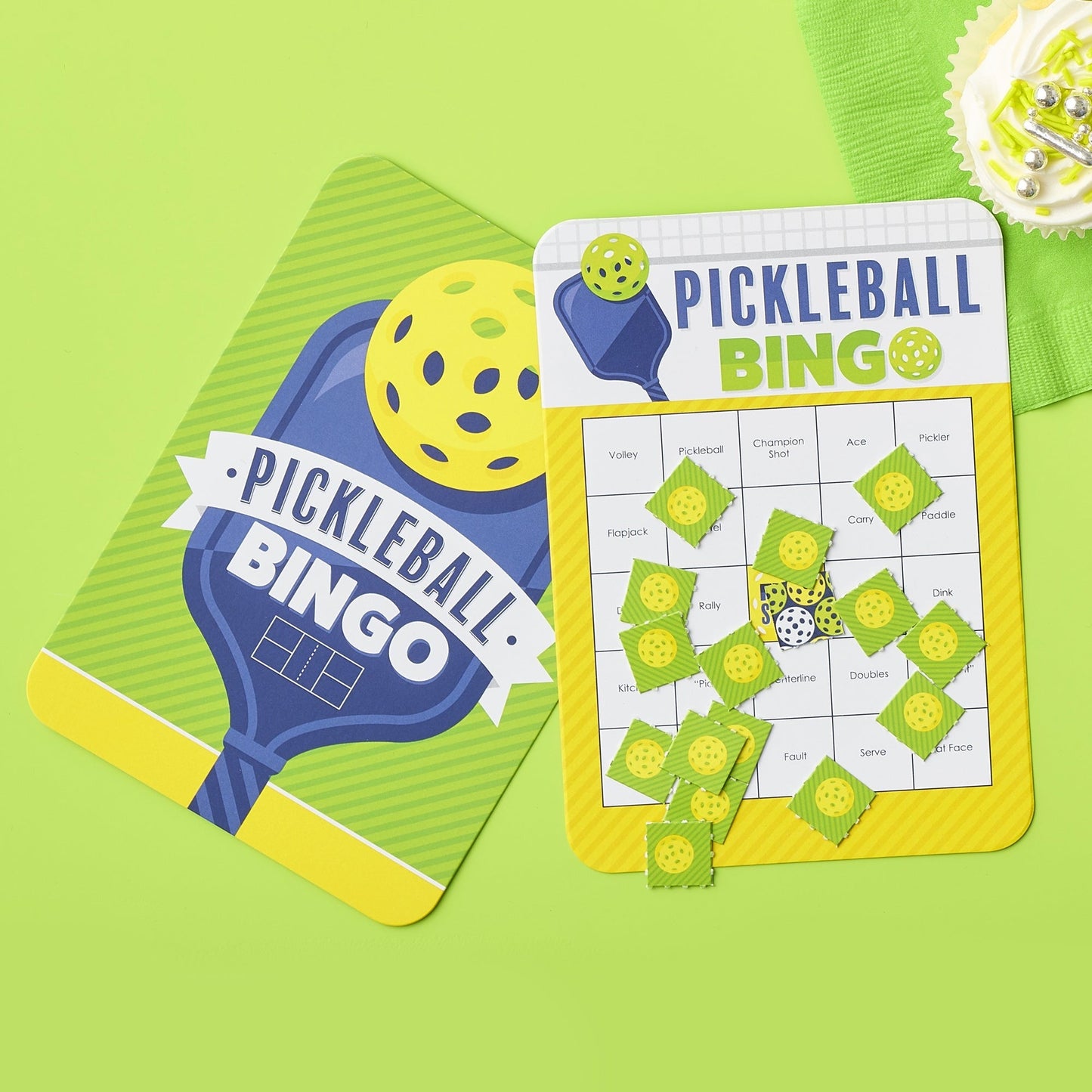 Let's Rally - Pickleball - Bingo Cards and Markers - Birthday or Retirement Party Bingo Game - Set of 18