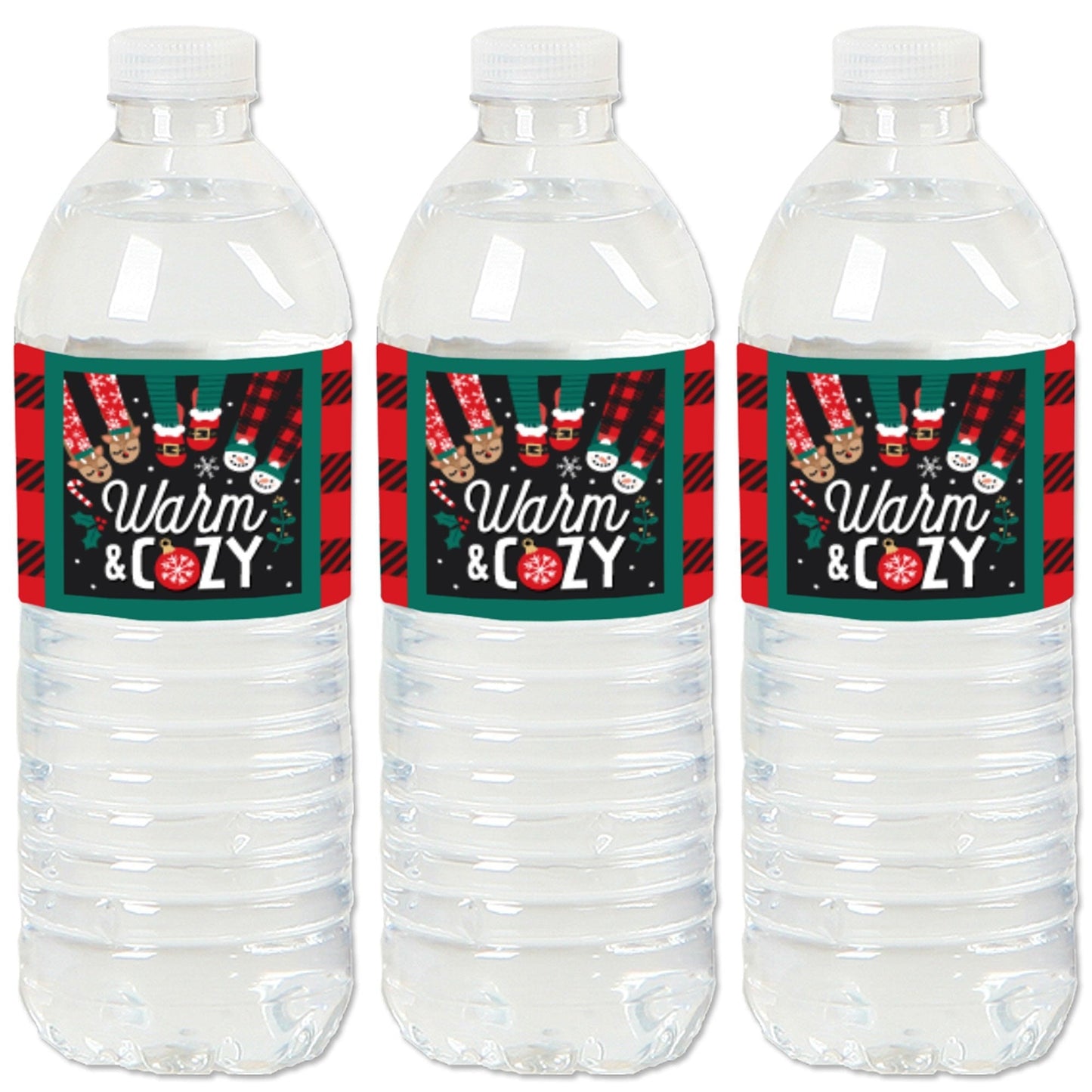 Christmas Pajamas - Holiday Plaid PJ Party Water Bottle Sticker Labels - Set of 20