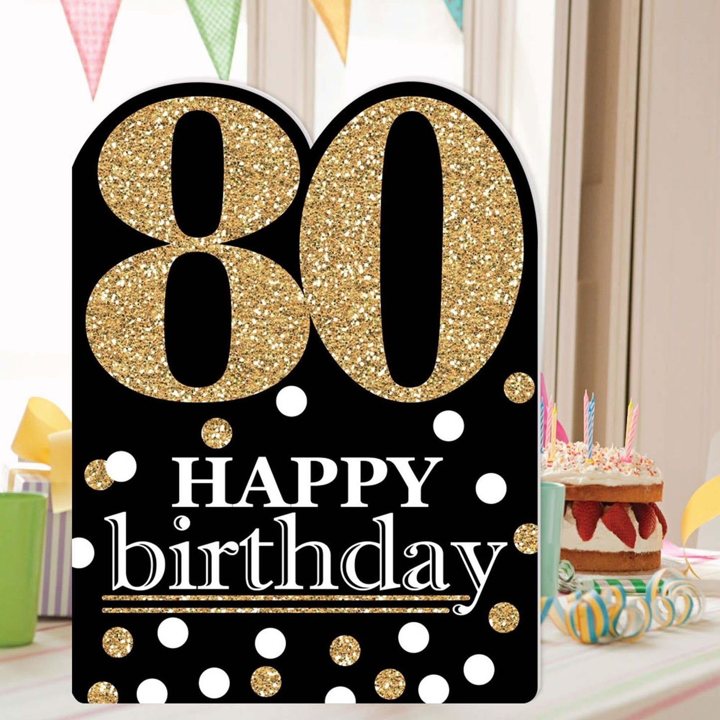 Adult 80th Birthday - Gold - Happy Birthday Giant Greeting Card - Big Shaped Jumborific Card - 16.5 x 22 inches