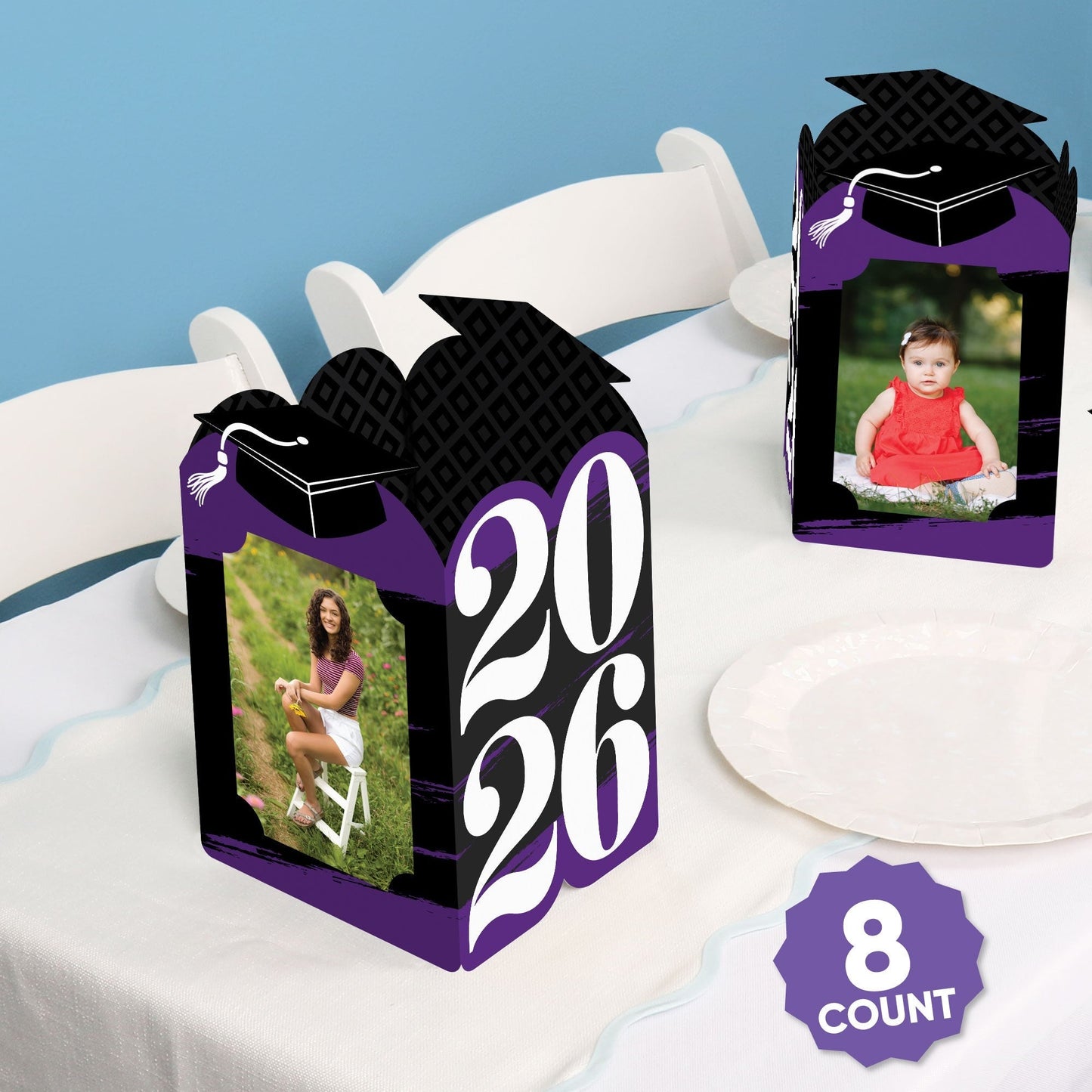 Purple Graduation Photo Centerpieces - 8 Ct