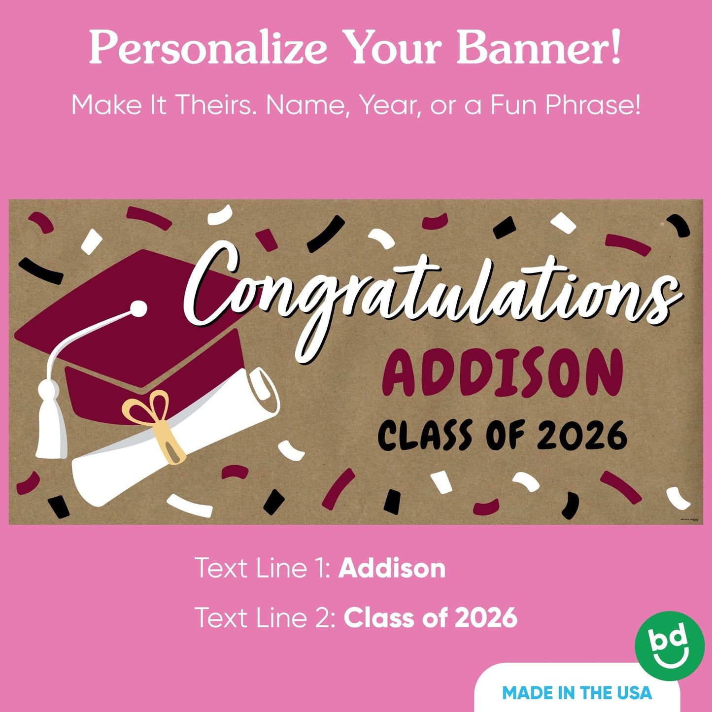 Custom Text Maroon Grad Kraft Banner