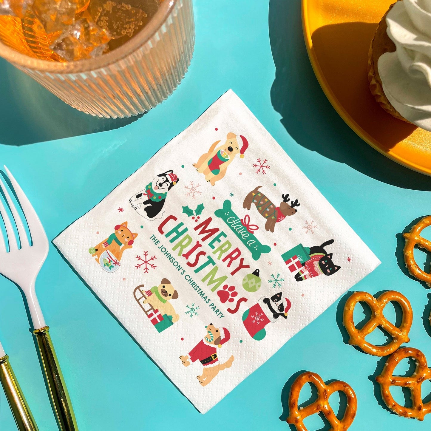 Custom Text Napkins - Christmas Pets