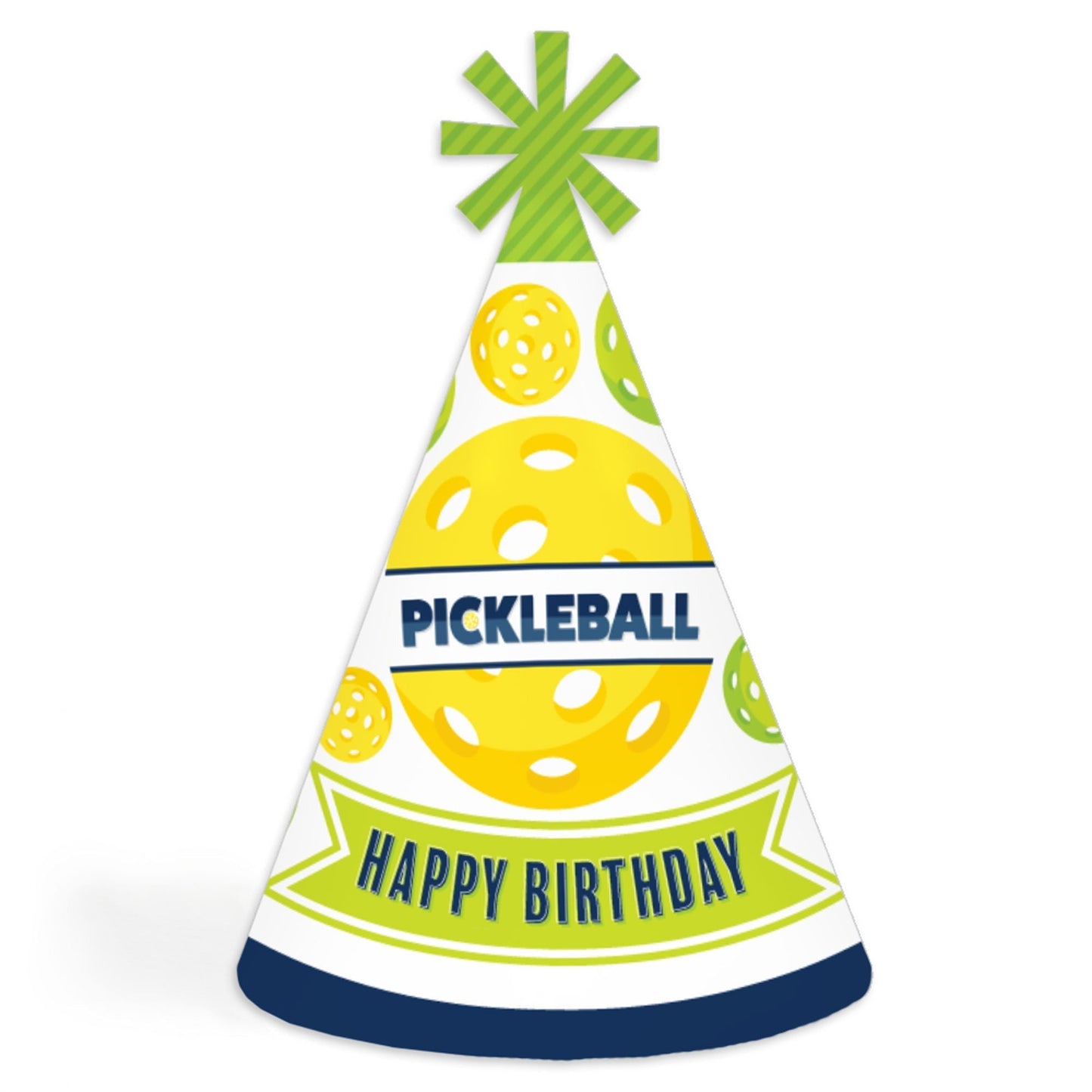 Let's Rally - Pickleball - Cone Happy Birthday Party Hats for Kids and Adults - Set of 8 (Standard Size)