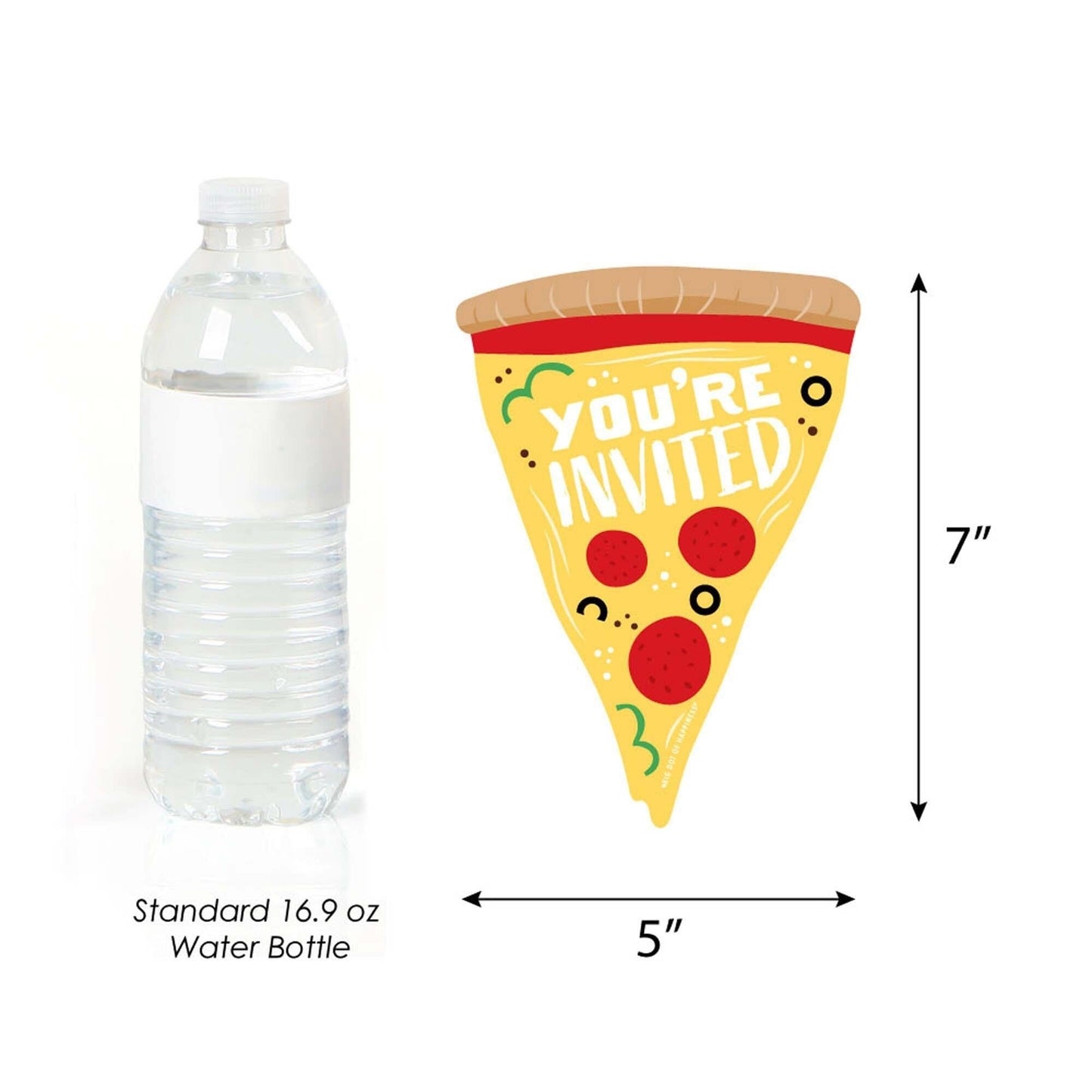Pizza Party Time - Shaped Fill-In Invitations - Baby Shower or Birthday Party Invitation Cards with Envelopes - Set of 12