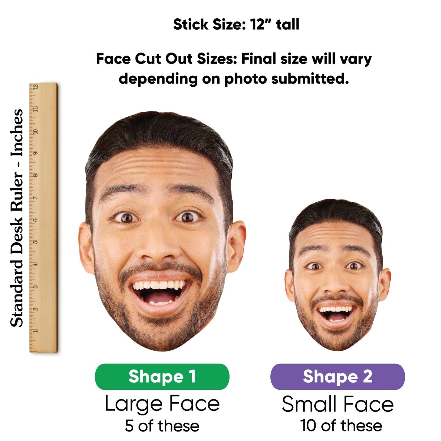 Fun Face Cutout Centerpiece Sticks - Custom Photo Head Cut Out Table Toppers - Upload 1 Photo - Set of 15
