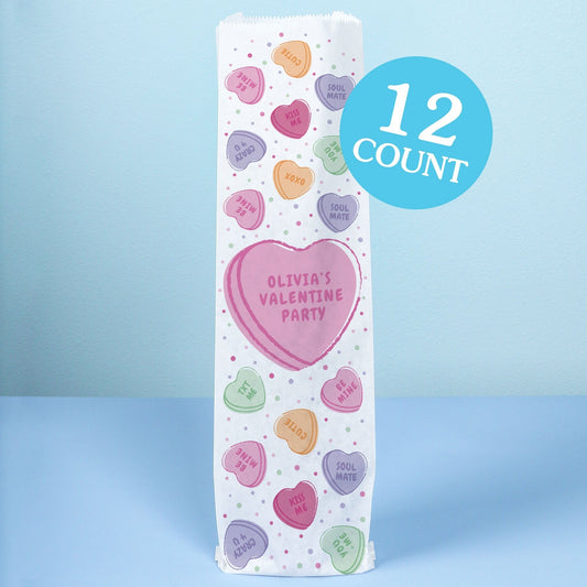 Custom Text Wine Bags - Valentine Hearts - 12 Ct