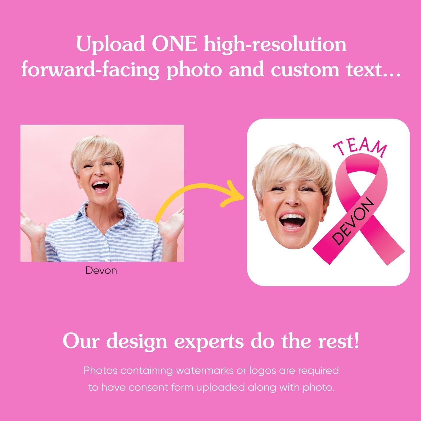 Custom Face Breast Cancer Awareness Temporary Tattoos - 12 Ct