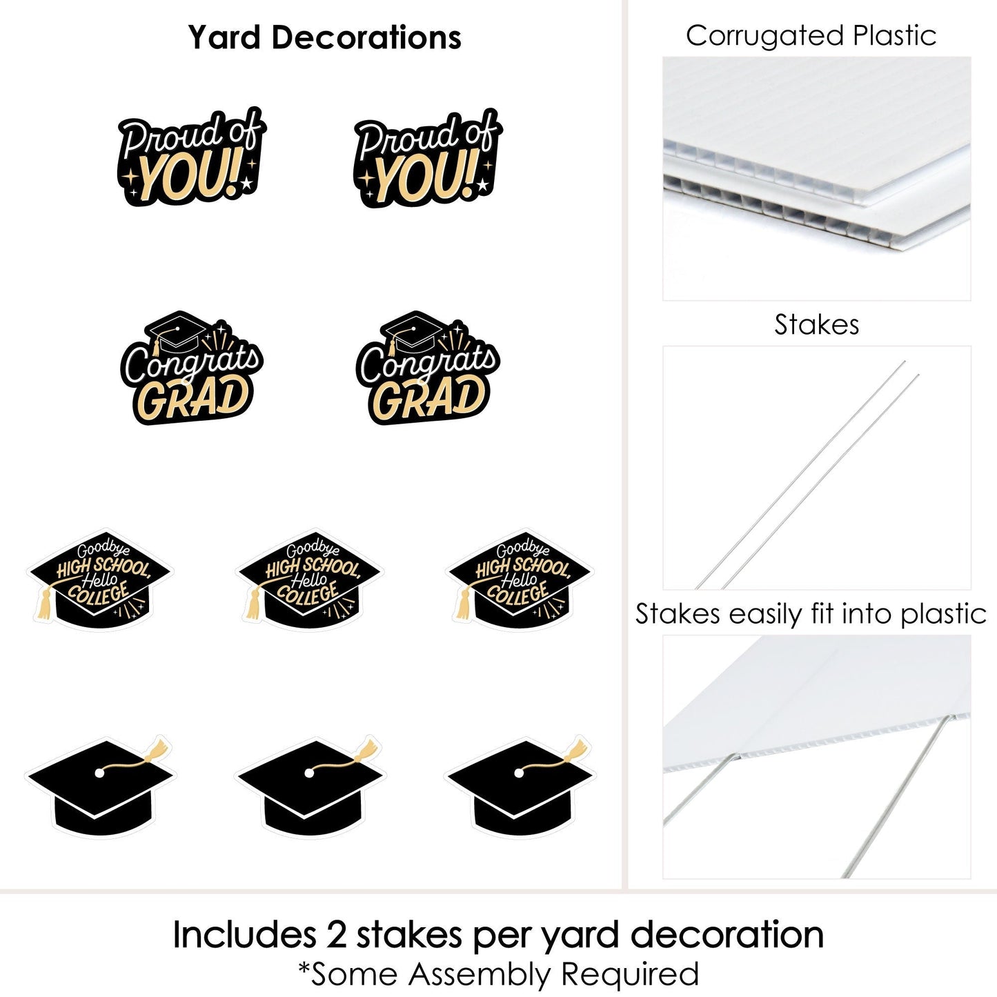 Goodbye High School, Hello College - Grad Cap Lawn Decorations - Outdoor Graduation Party Yard Decorations - 10 Piece