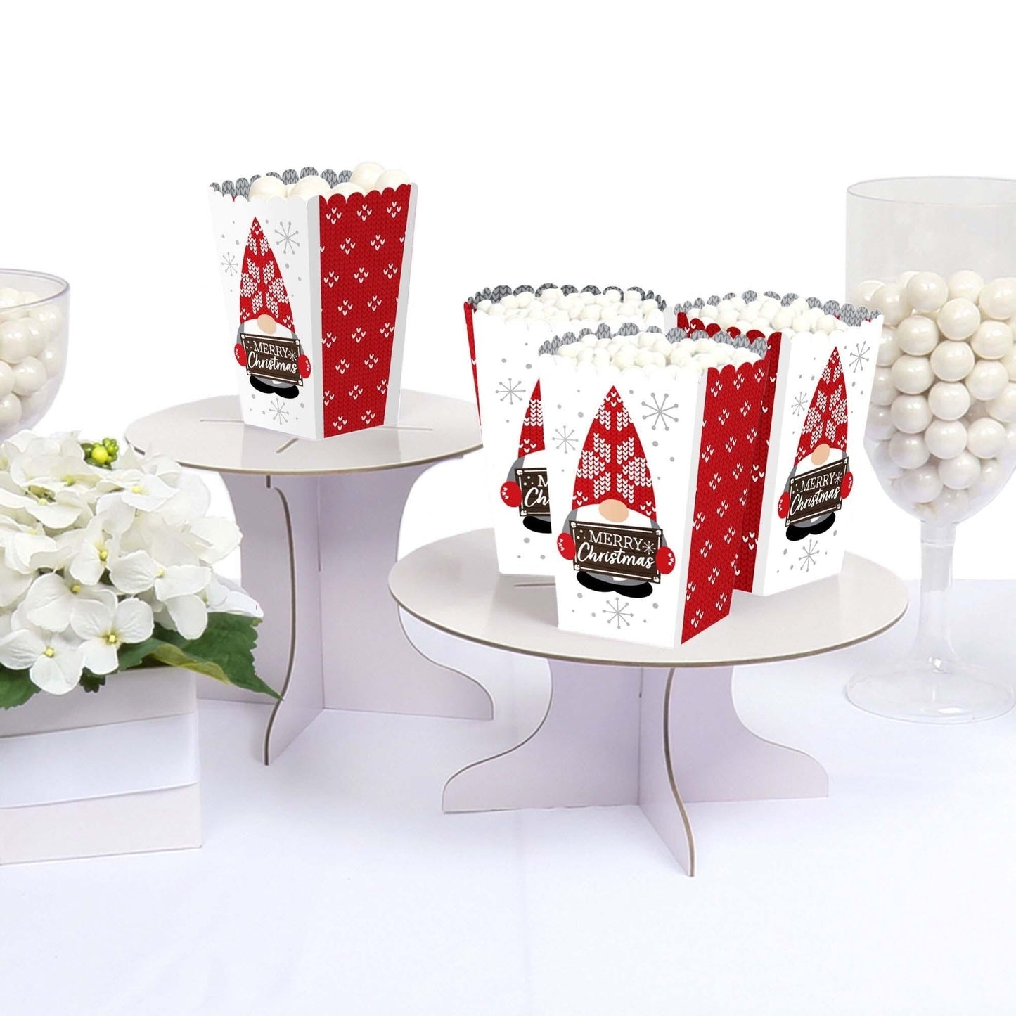 Christmas Gnomes - Holiday Party Favor Popcorn Treat Boxes - Set of 12