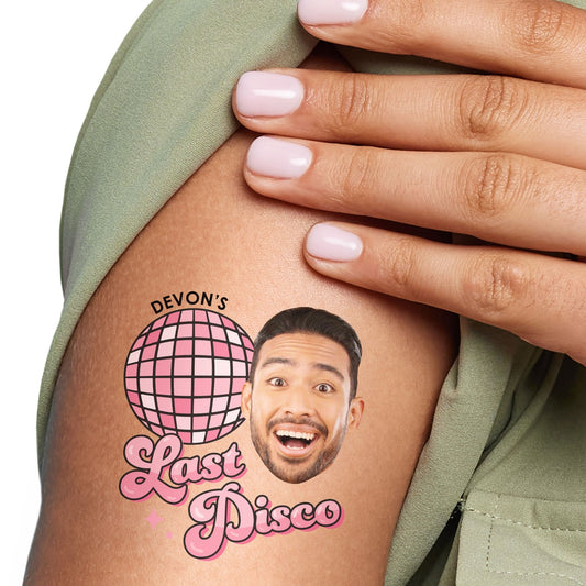 Custom Photo Last Disco - Bachelorette Party Favors - Fun Face Temporary Tattoos - Set of 12