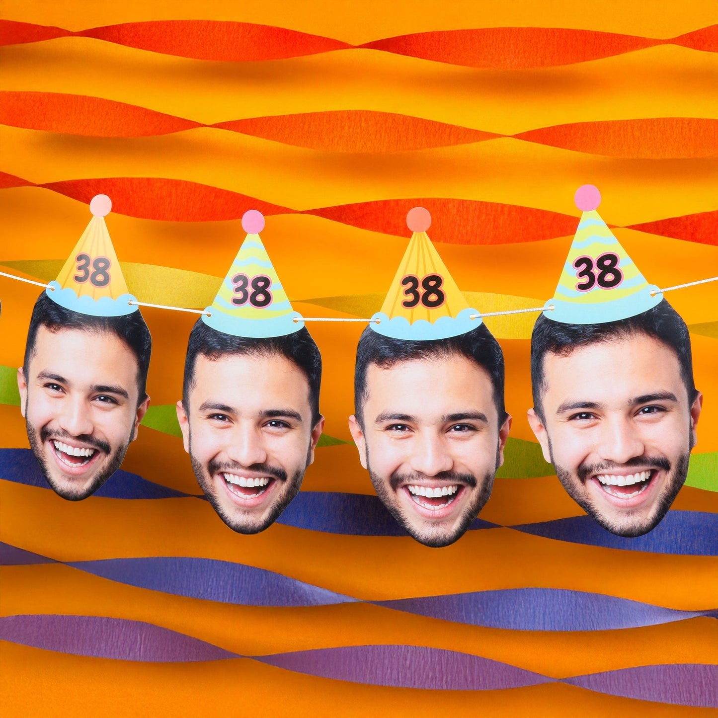 Custom Face Colorful Birthday Hat Garland Banner
